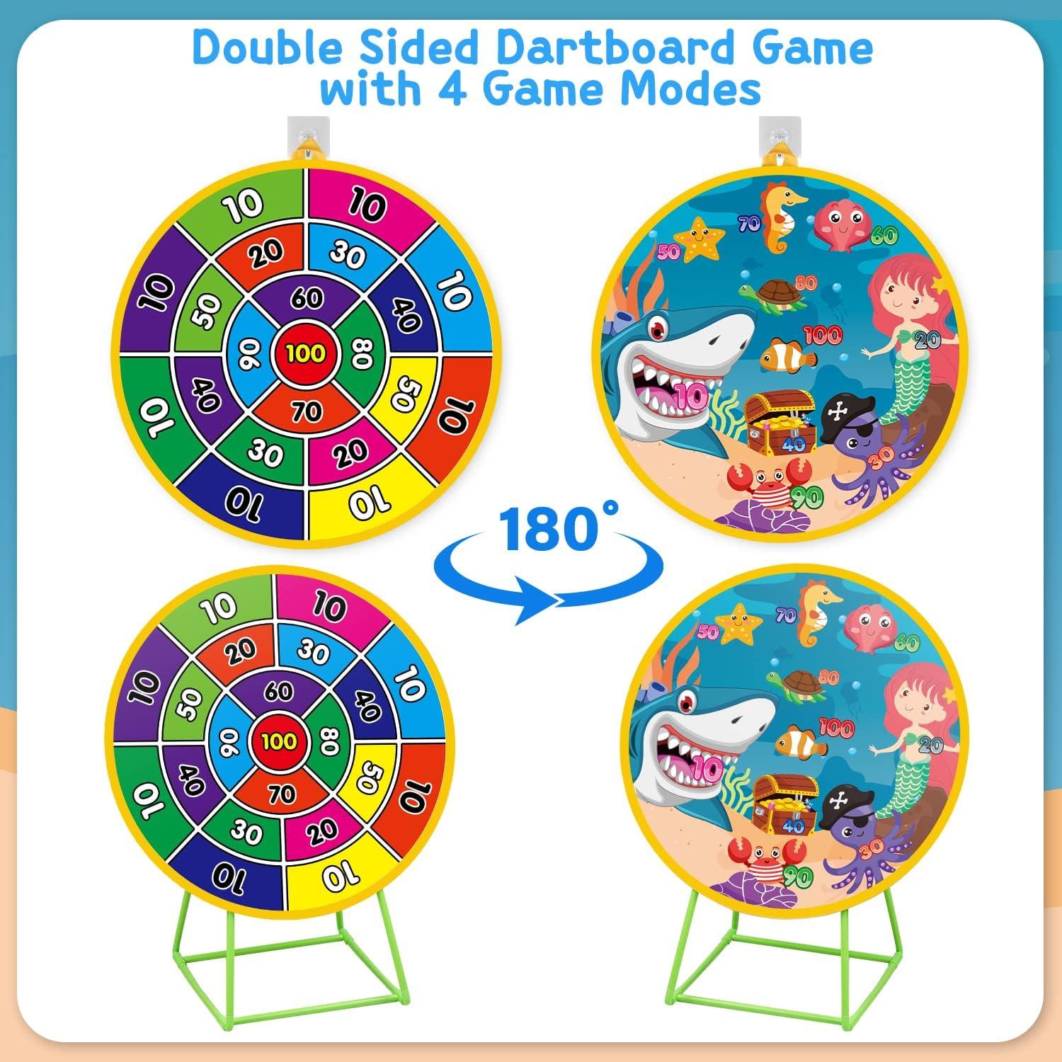 Dioju Dart Board for Kids, Double Sided Dartboard with 12 Sticky