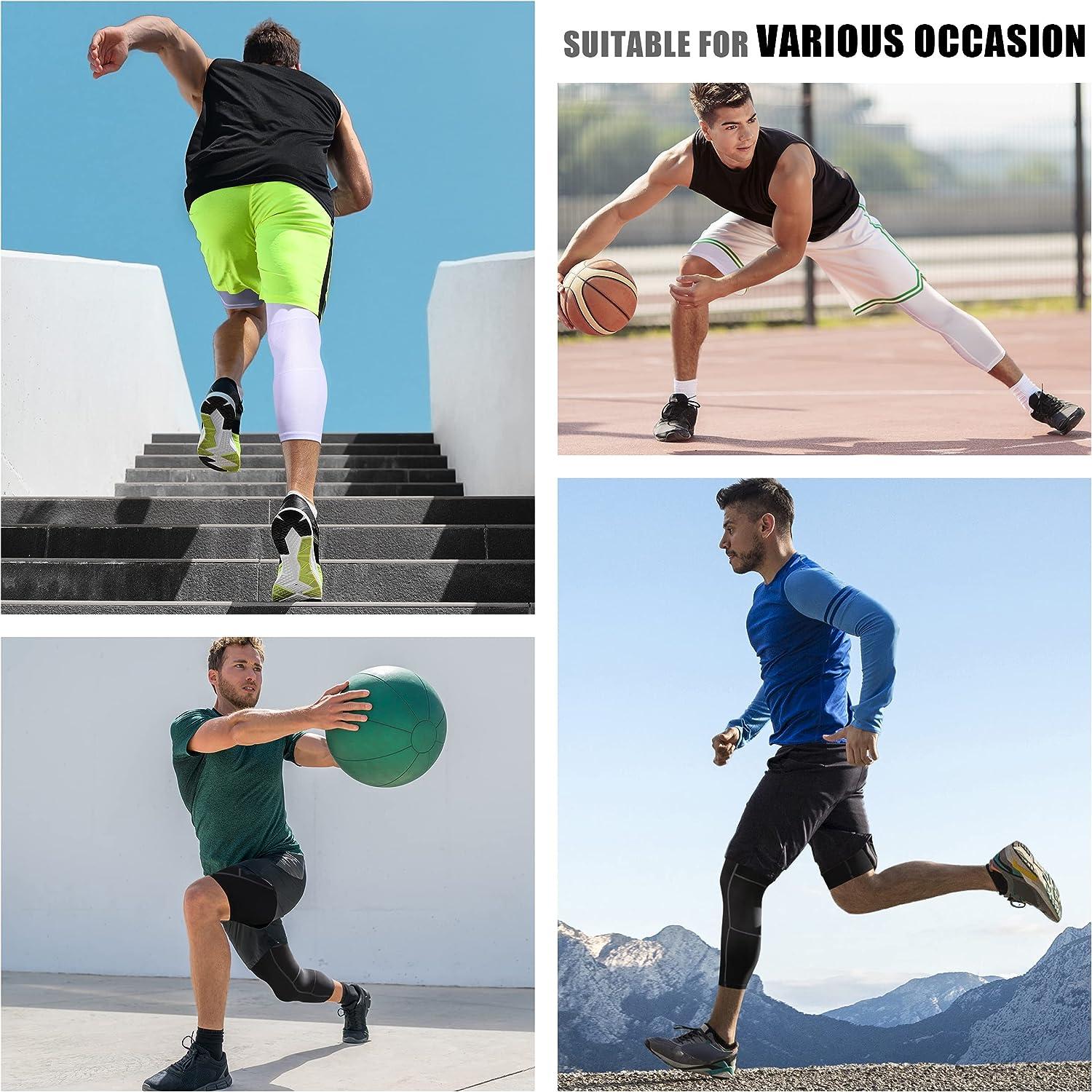 Men Athletic One Leg Compression 3/4 Capri Tights Pants Basketball Base  Layer