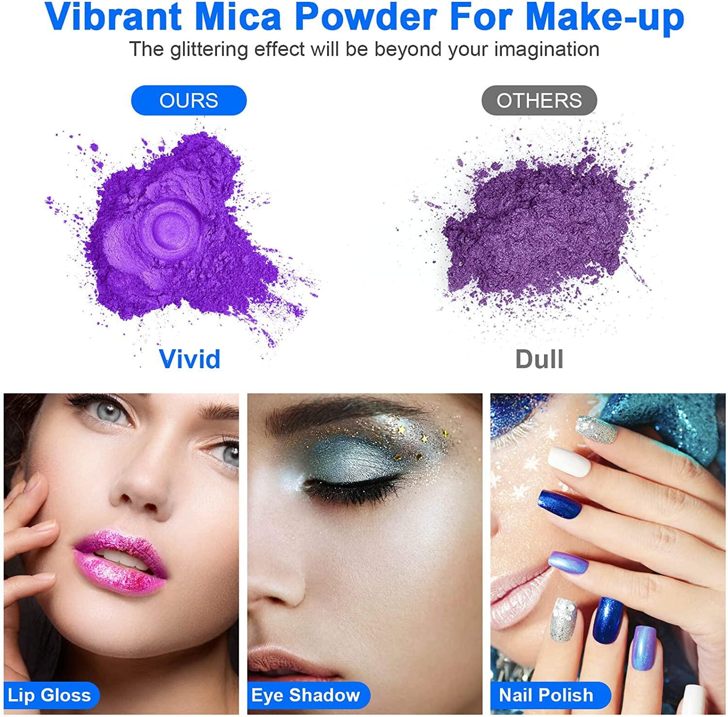 60 Colors Mica Powder-Natural Cosmetic Grade Pigment Powder for Epoxy Resin,Soap Making,Bath Bombs,Candle,Lip Gloss,Slime,DIY Crafts,Paints,Jewelry An