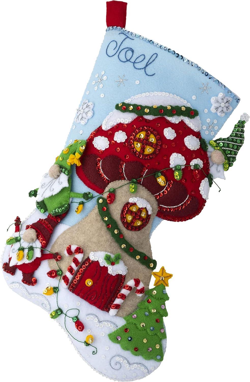 Bucilla Holiday Decorating Felt Applique Stocking Kit 86146 18 - Santa &  Elves in a Christmas Shoe House! Enchanting Design!