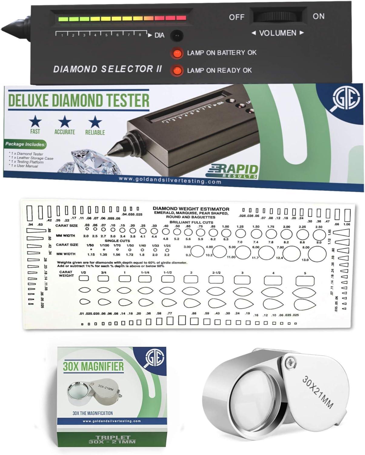 GTE Professional Gold, Silver, Platinum Jewelry Testing Kit with Stone Instructions and Box with 30X Eye Loupe Magnifier Precious Metals 10K 14K 18K