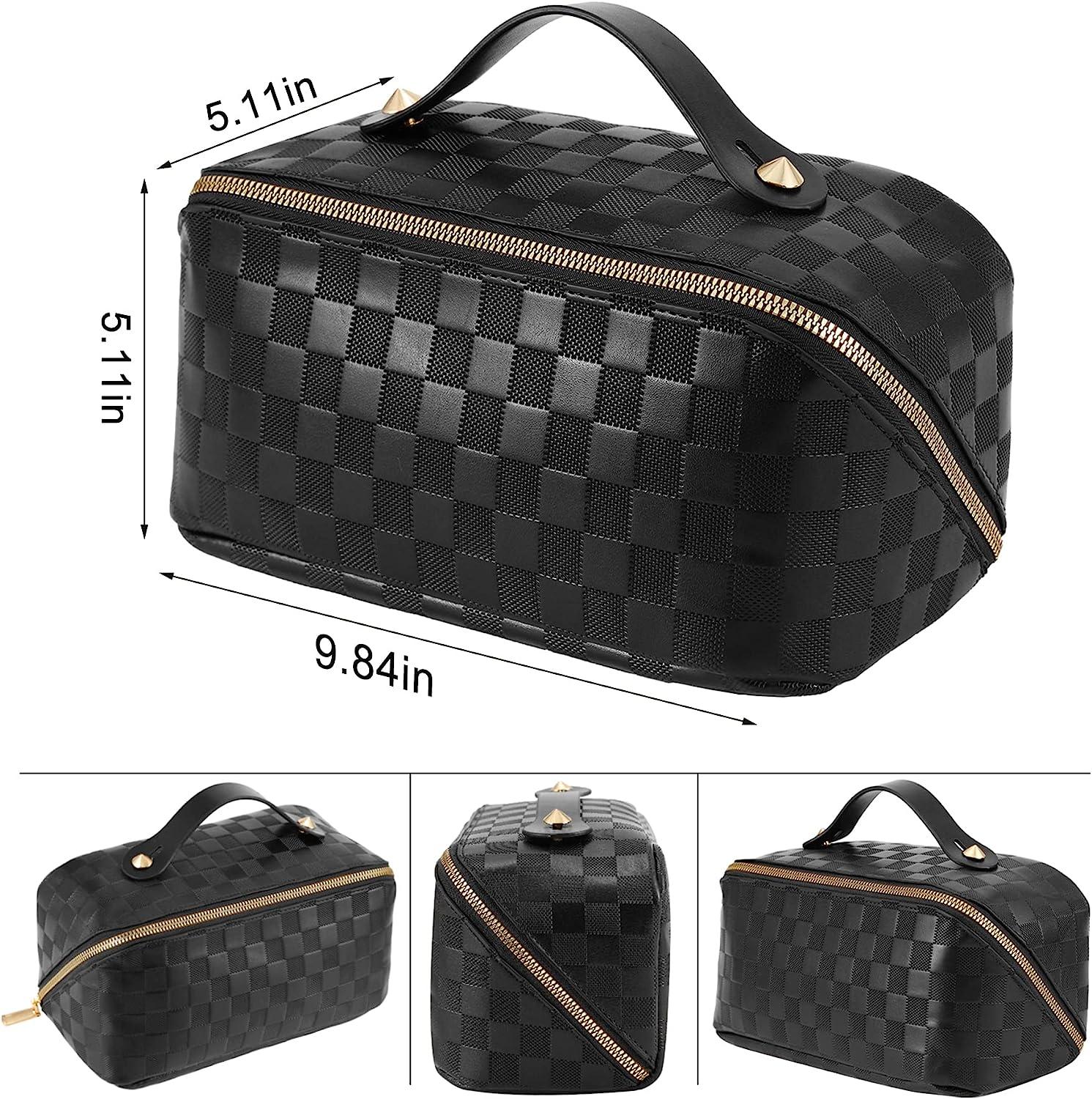 ALEXTINA Large Capacity Travel Cosmetic Bag - Portable Makeup Bags for  Women Waterproof PU Leather Checkered Organizer Bag with Dividers and
