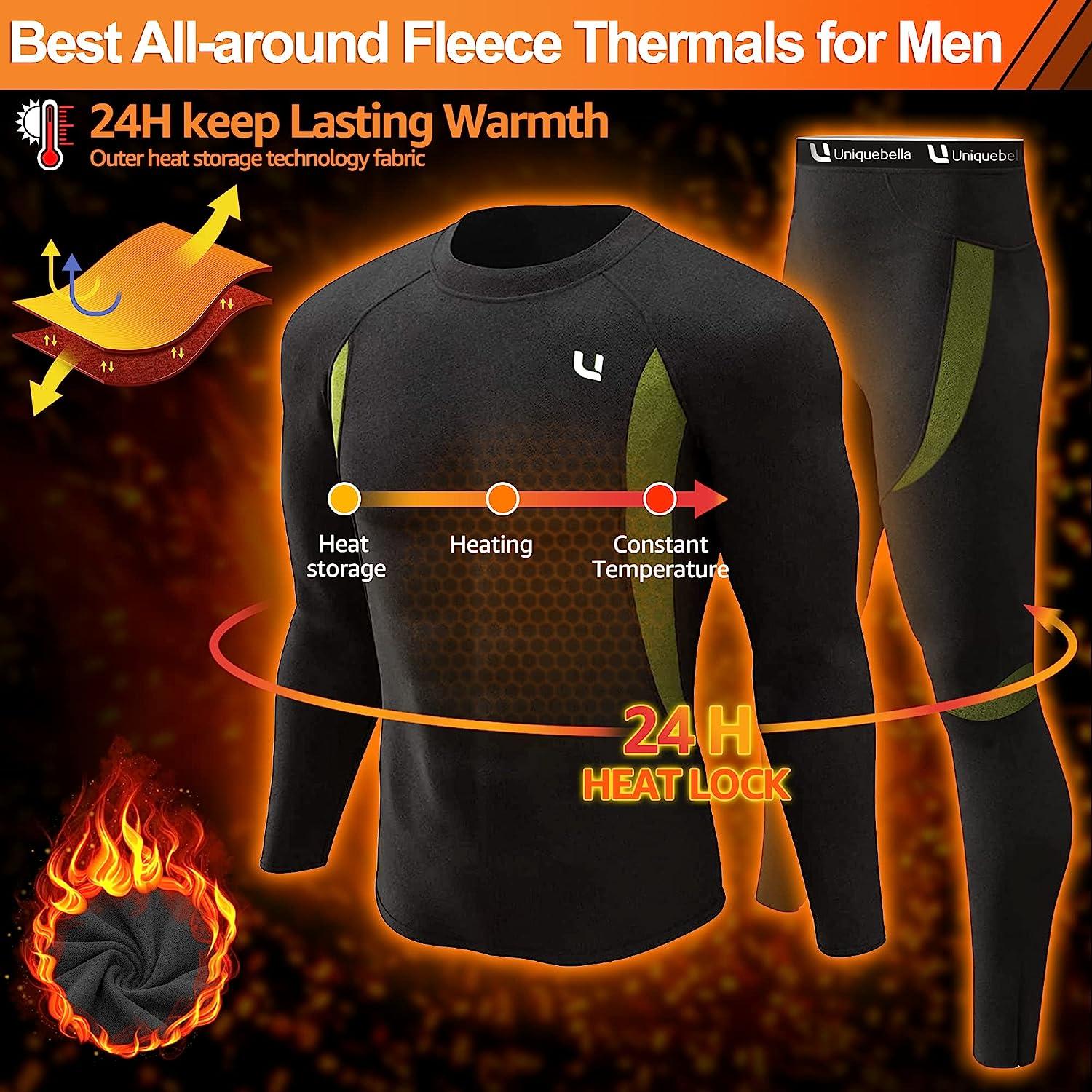 UNIQUEBELLA Men's Thermal Underwear Sets Top & Long Johns Fleece Sweat  Quick Drying Thermo Base Layer Aa-sets Black XX-Large