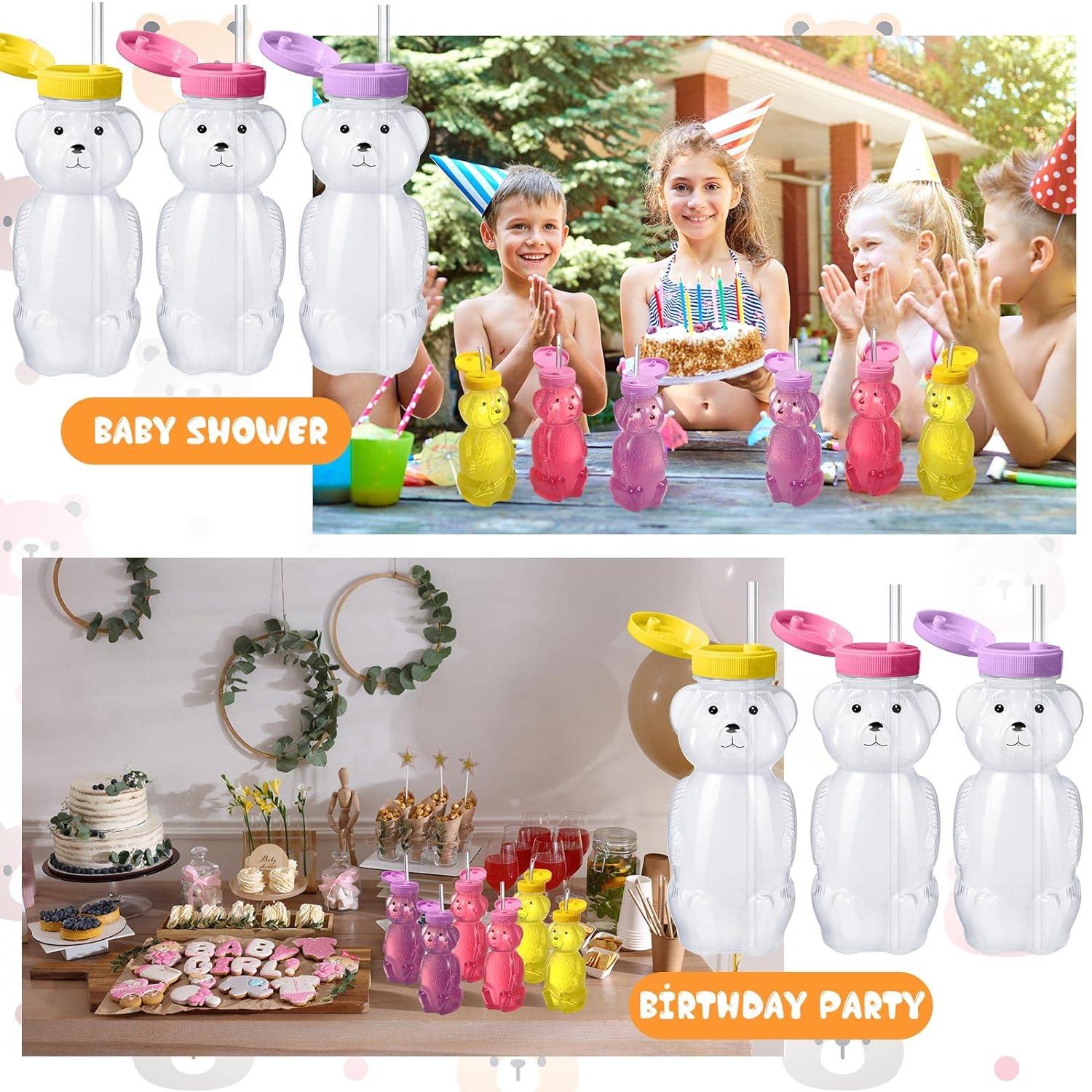 4 PCS Honey Bear Straw Cup Baby Straw Cups with 8 Flexible Straws