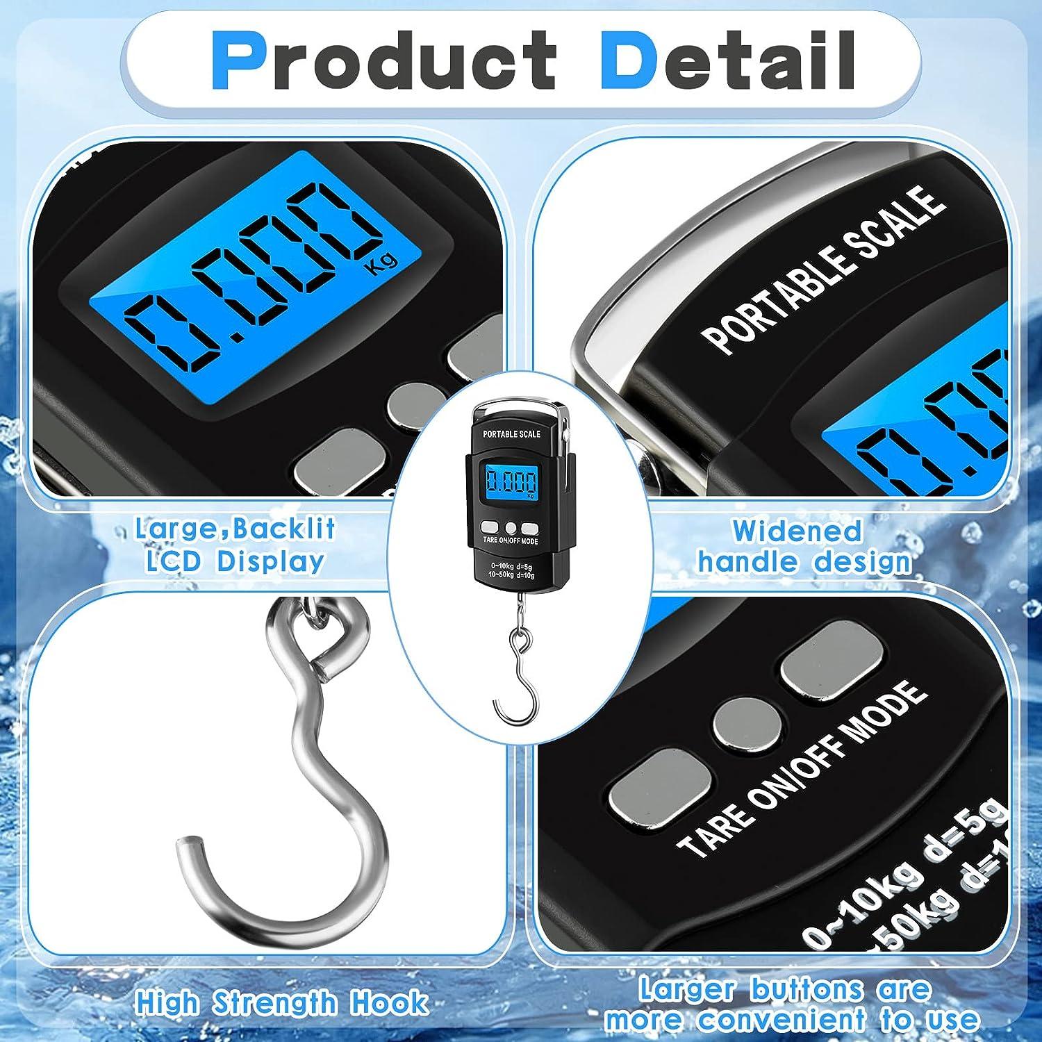 4 Pcs Digital Fish Scale 110lb/ 50kg Weight Capacity Electronic Hanging Scale  Portable Dial Fishing Scale with Tape Measure, Hook, Backlit LCD Display  Fishing Gifts for Men Women Postal Luggage Bag