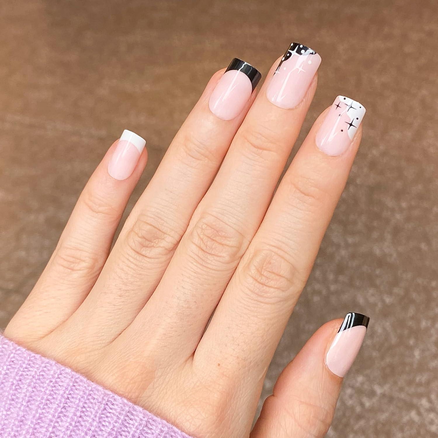 NOVO OVO Short Square Ombre Nude Gradient White Pink French Tip Fake False  Stick On Nails MILK HAT Acrylic Press on Nail Kit with Glue for Valentine's  Mother's Day Christmas Spring 