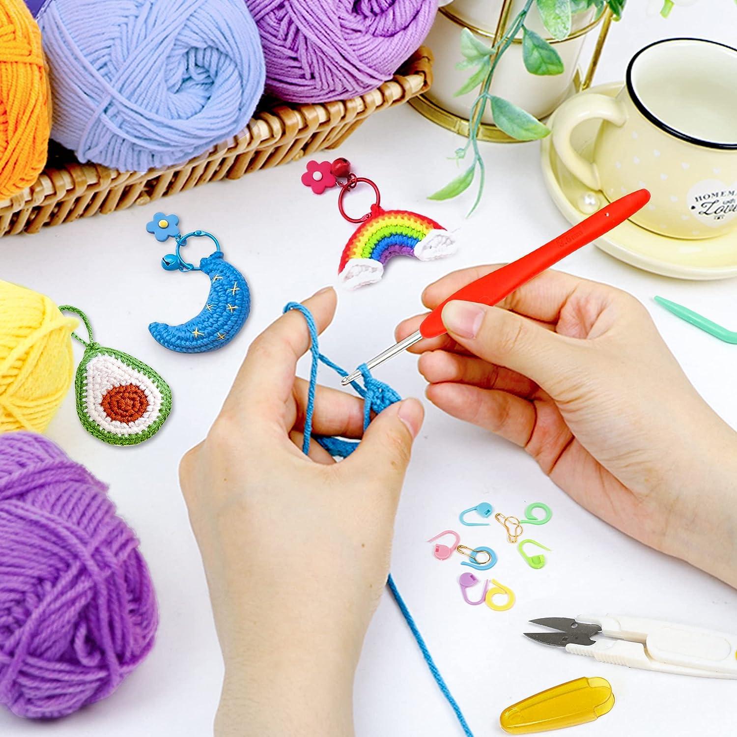 10 Acrylic Yarn Skeins,Multicolor Crochet Acrylic Yarn for Crocheting and  Knitting,with Crochet Hooks Knitting Needles Stitch Markers,Crochet Starter