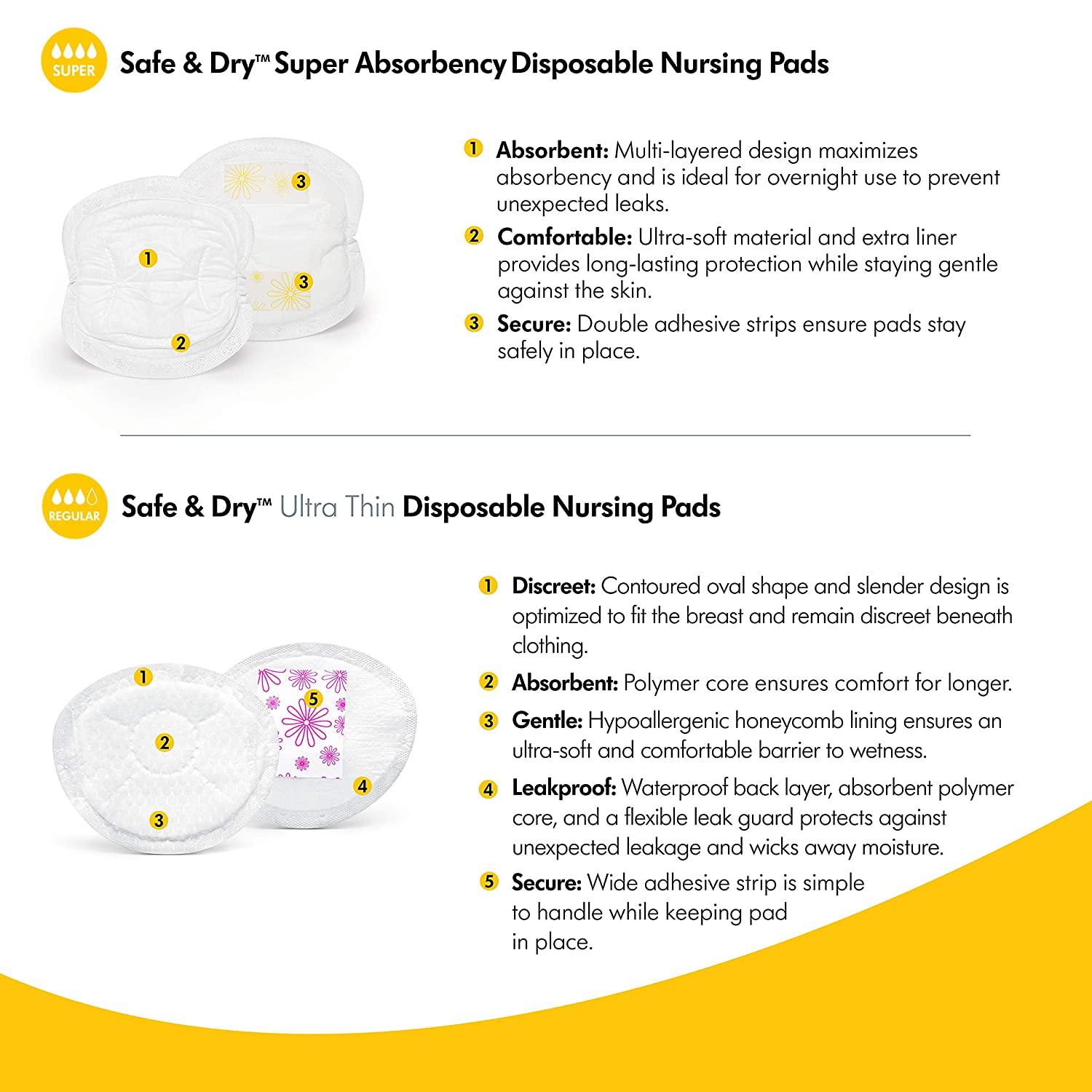 Medela Safe & Dry Ultra Thin Disposable Nursing Pads, 120 Count Breast Pads  for Breastfeeding, Leakproof Design, Slender and Contoured for Optimal Fit  and Discretion : : Baby