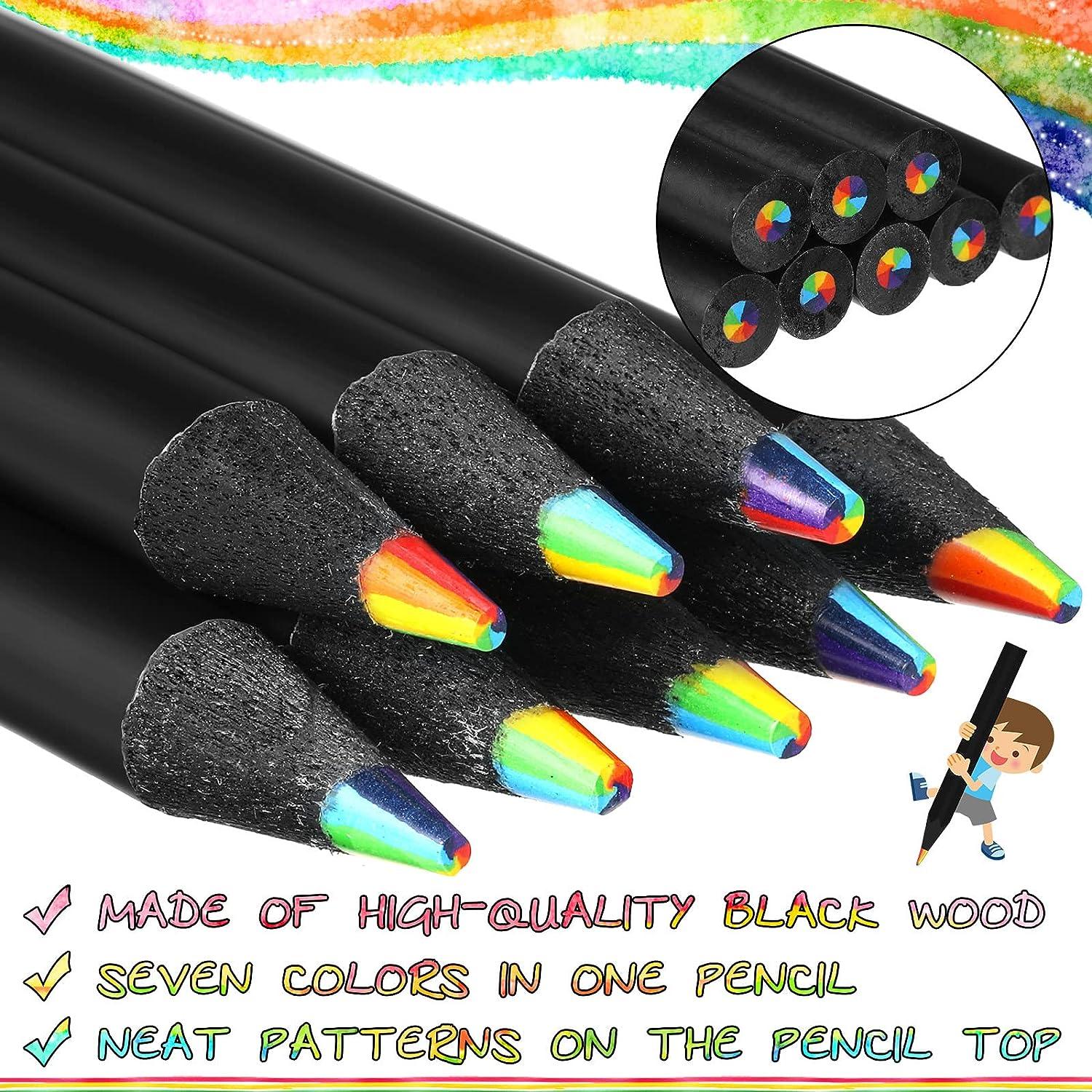 nsxsu 7 in 1 Black Wooden Rainbow Pencils Bulk, Multicolored Pencils  Assorted Colors Art Supplies for Adults Drawing Coloring Sketching