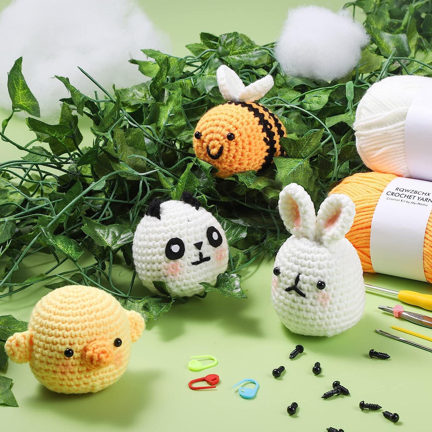 Learn to Crochet Kit for Beginners Adults with Step-by-Step Video Tutorials; Crochet Supplies to Make 4 Cute Amigurumi Animals; Crochet Bee, Chick