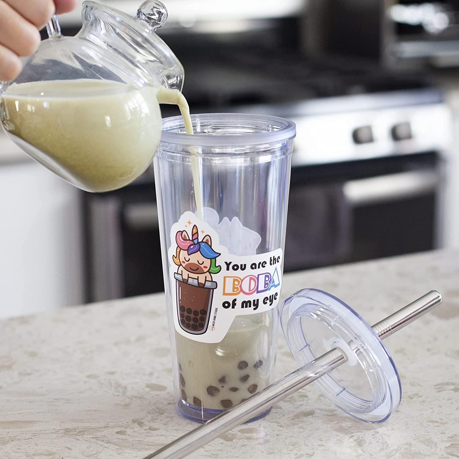 YUMBUCHA Reusable Boba Cup with Stainless Steel Boba Straw | Effortlessly Enjoy Boba Pearls | Complete Kit Including Boba Tea Cup & Reusable Boba
