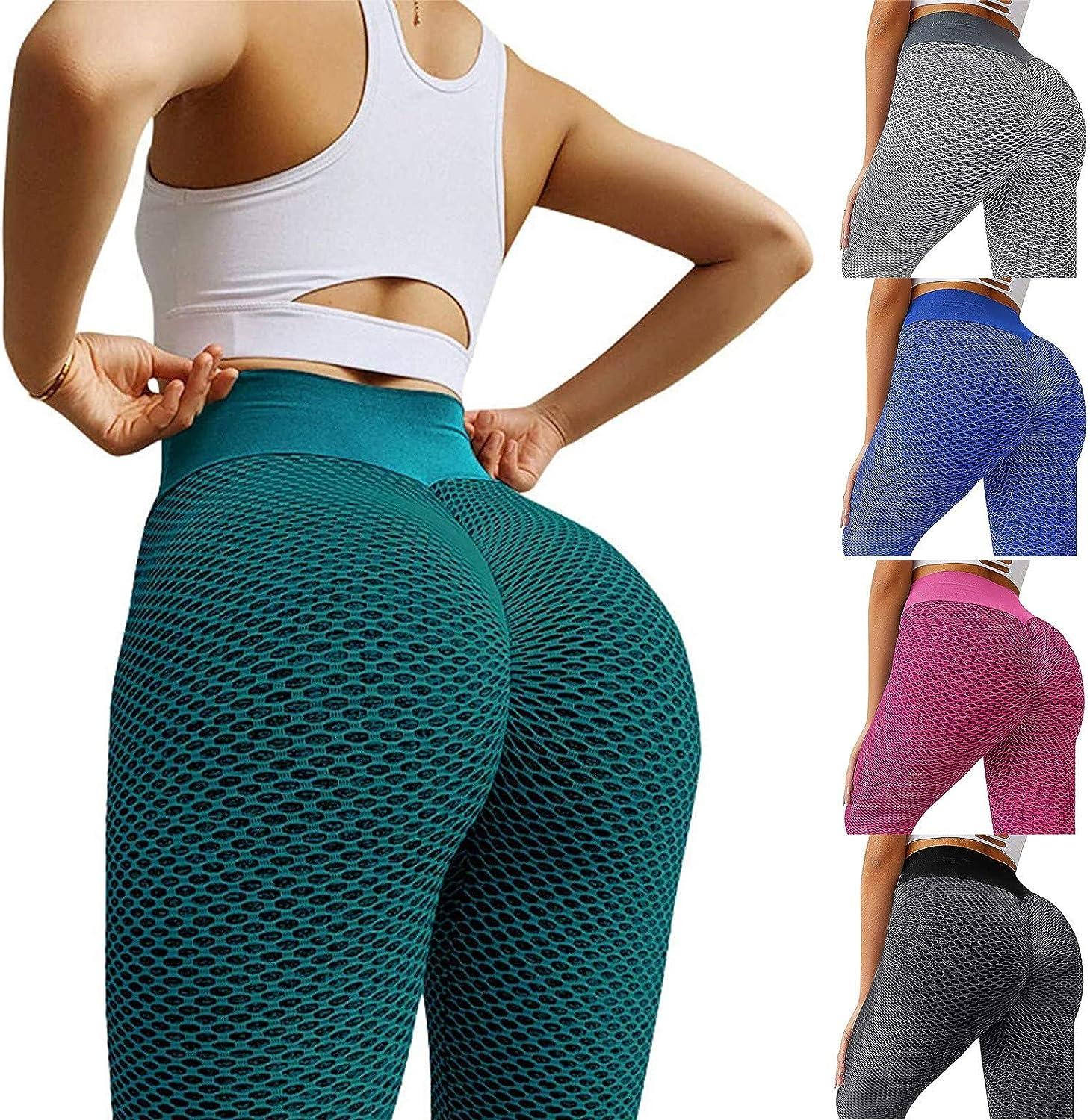 Famous TikTok Leggings, Yoga Pants for Women High Waist Tummy Control Booty  Bubble Hip Lifting Workout Running Tights Large D-black