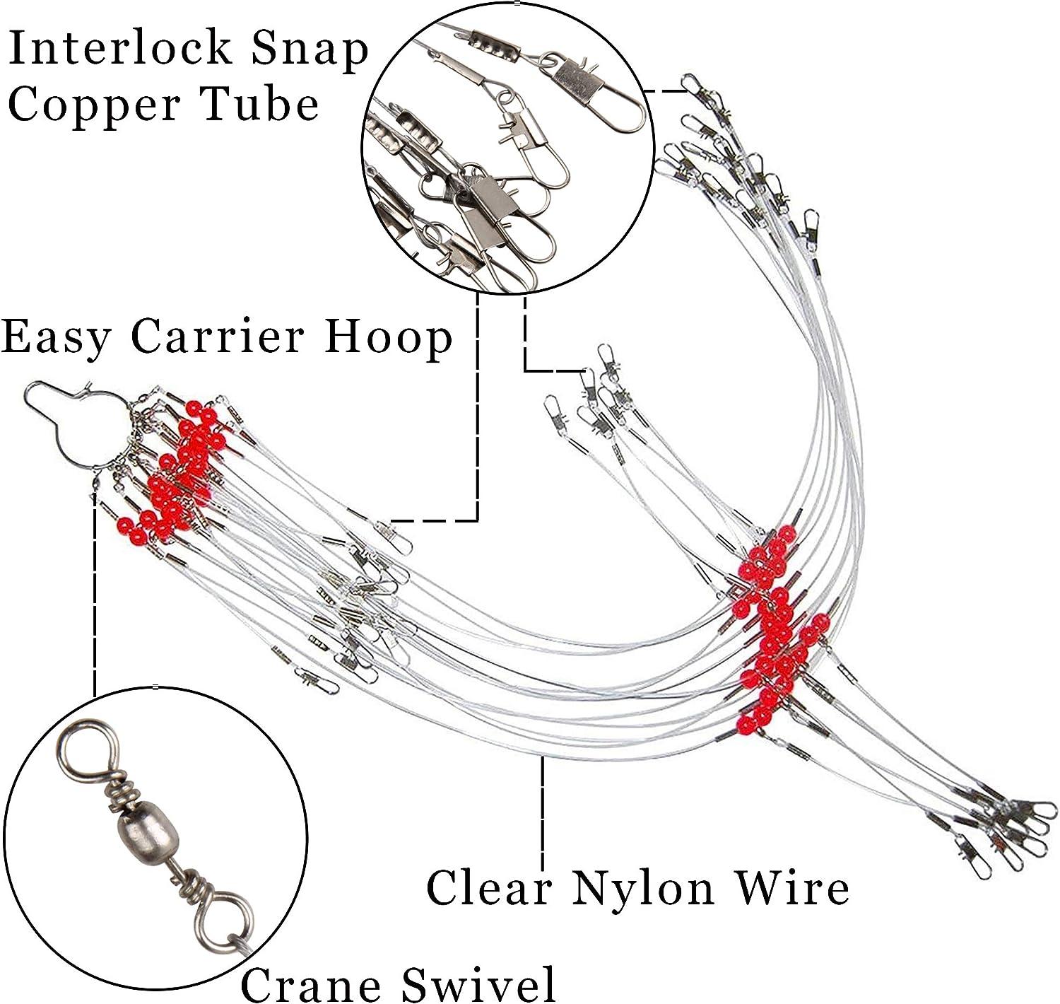 Fishing Wire Leaders Rigs - Saltwater Fishing Rigs Fishing Gear Tackle  Clear Nylon High-Strength Fishing Wire Rigs Fishing Leaders with Swivel  Snaps Beads 1Arm / 2Arm with 2 Arm _ 12pcs