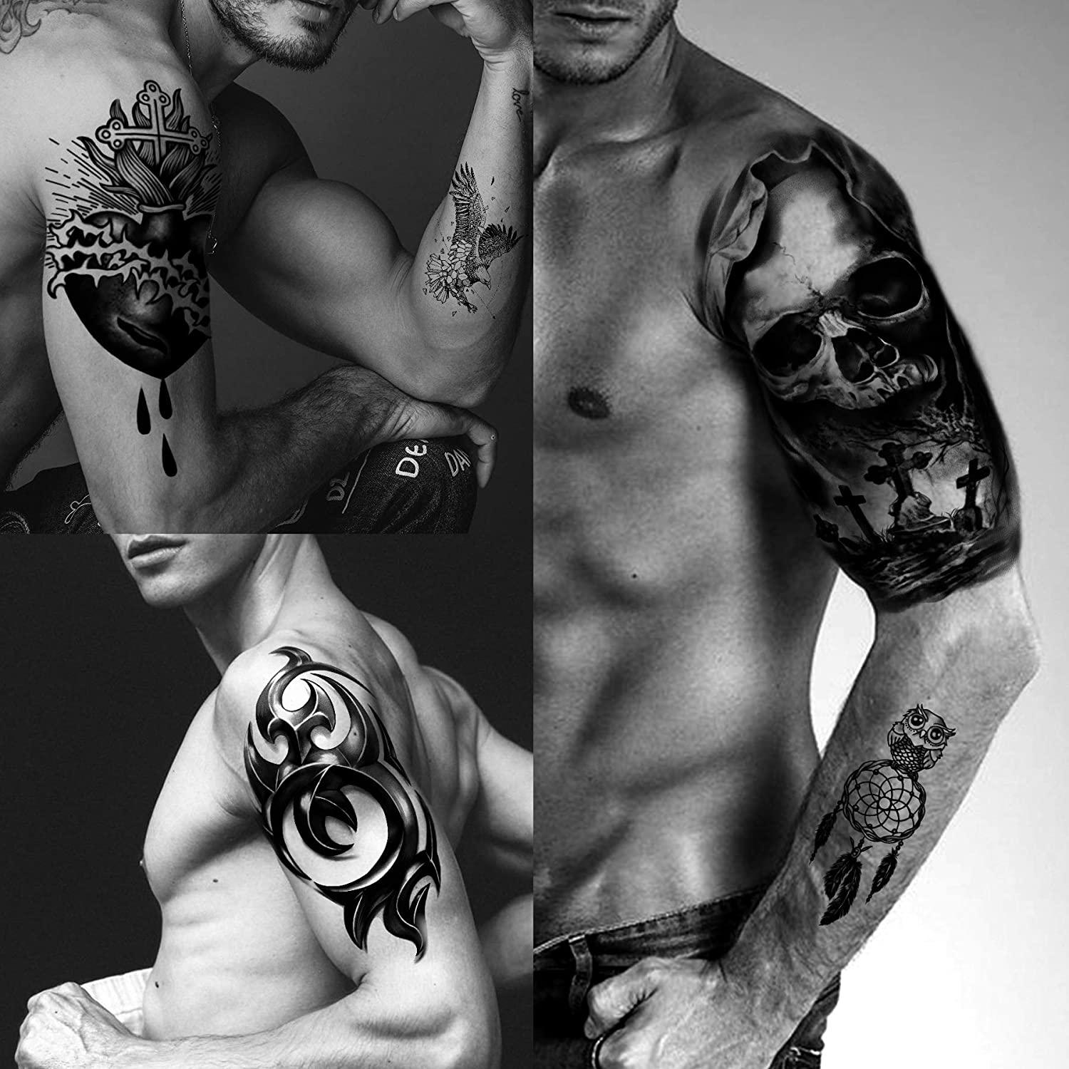 black and grey shoulder tattoos