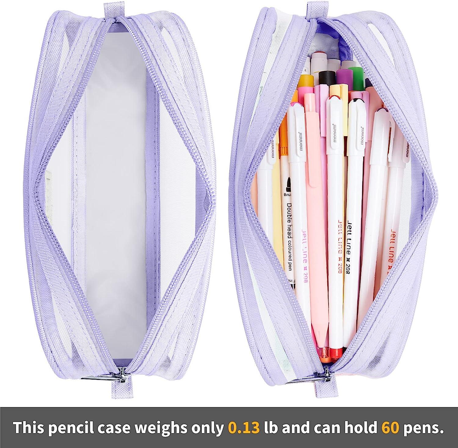 Grid Mesh Pencil Case 2 Compartment Pen Bags Clear Handheld Multifunction  Pencil Pouch For Teen Students Light Brown