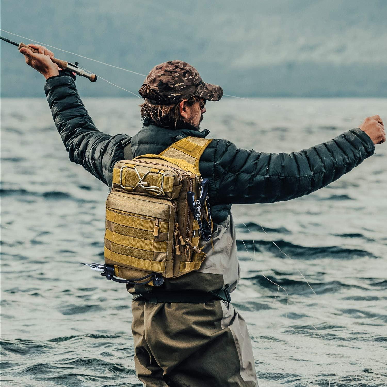 Aertiavty Compact Fishing Tackle Bag, Fishing Bag with Tackle Box and Rod  Holder Outdoor Sport Fishing Backpack Khaki