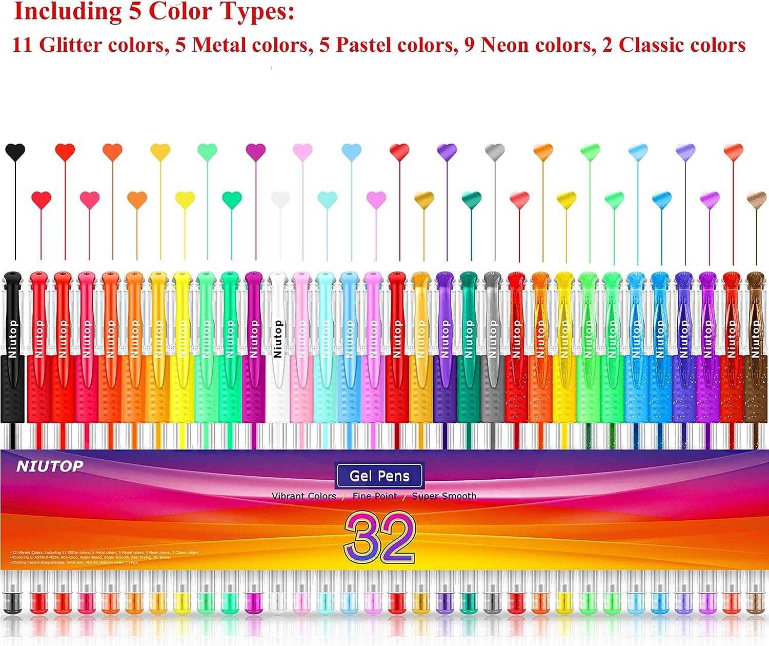 Glitter Gel Pens 32-Color Neon Glitter Pens Fine Tip Art Markers Set 40%  More