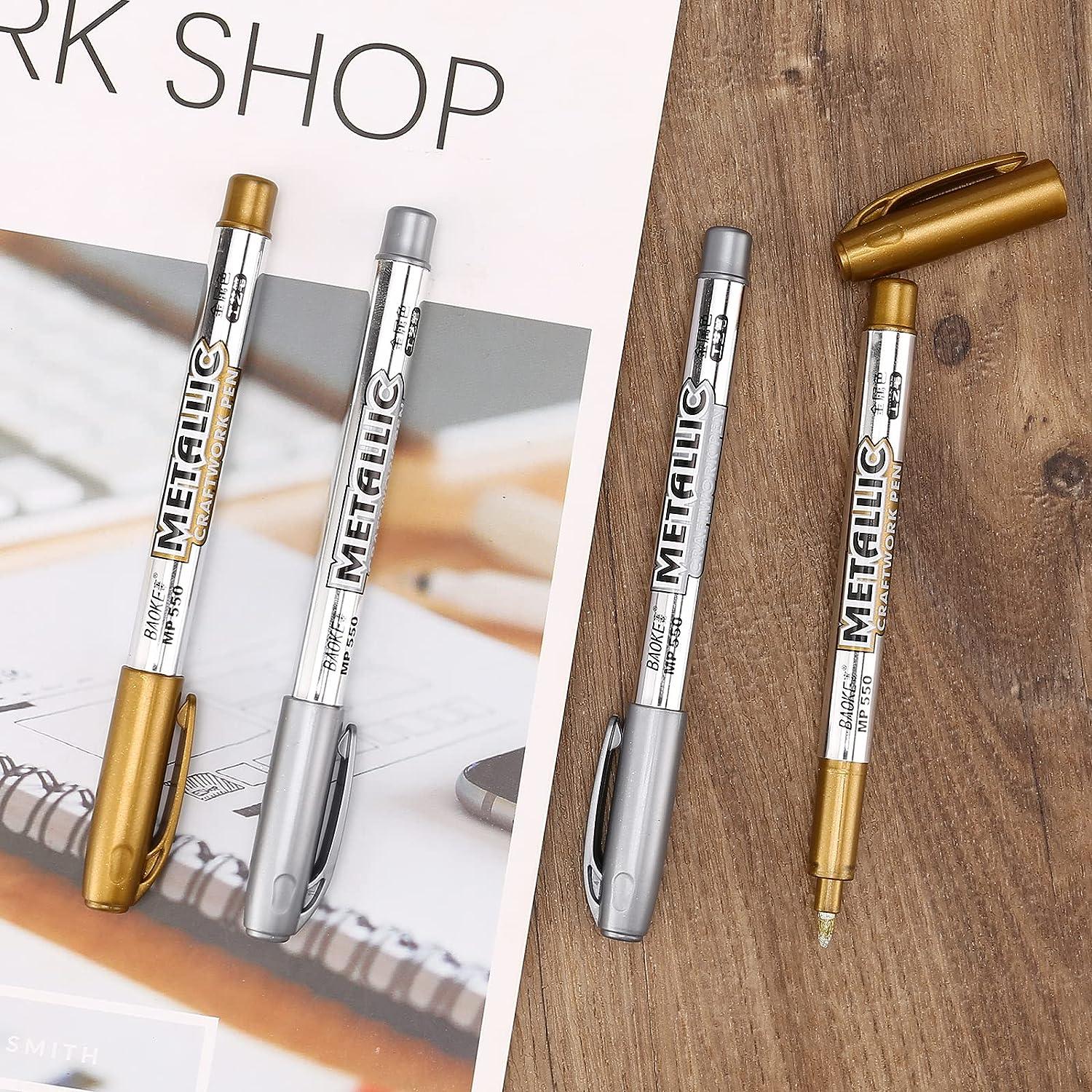 Silver Gold Metallic Marker Pens, Shiny Glittering Gold Silver Ink Permanent  Mar