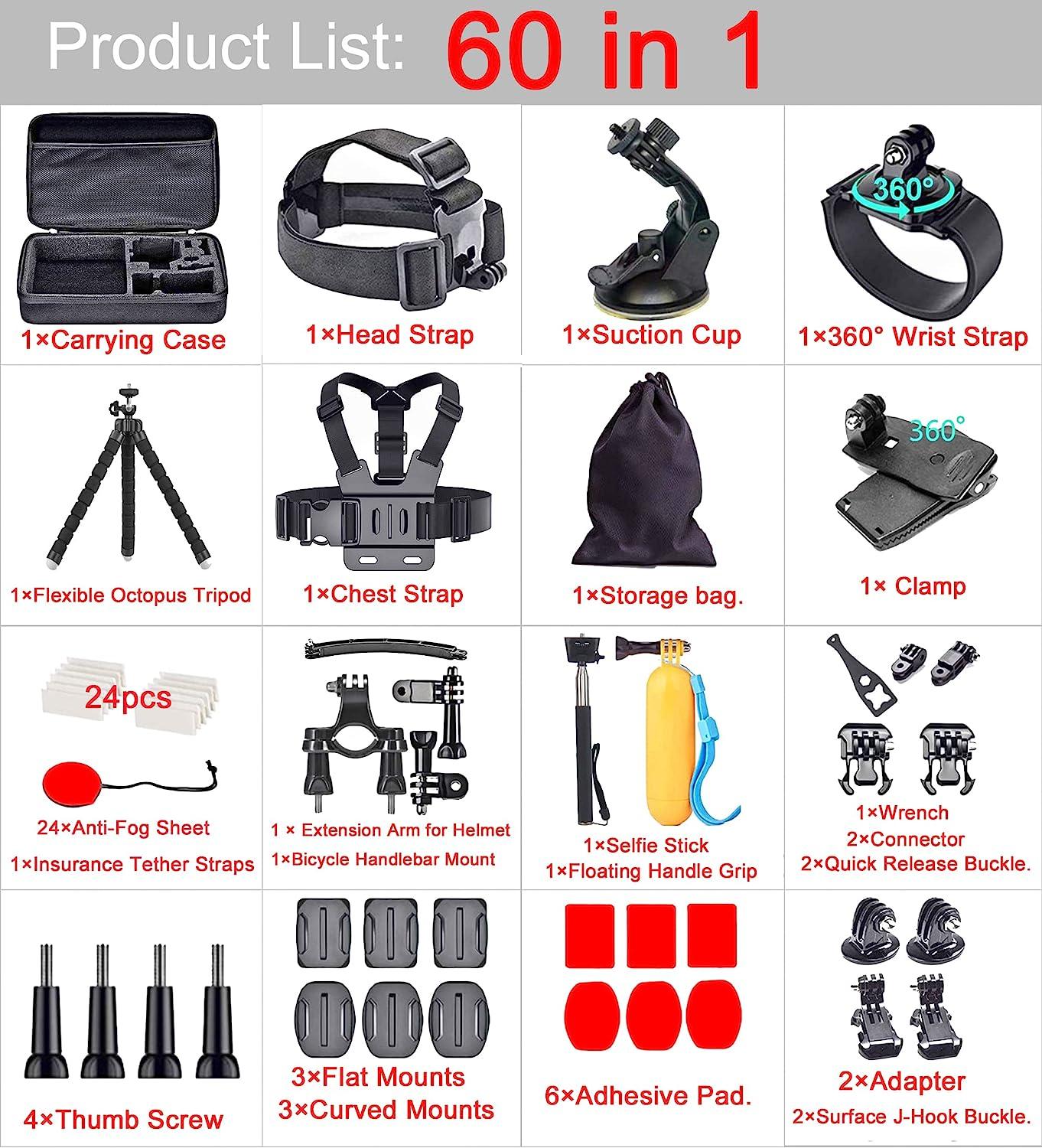 Kits d'accessoires pour caméra d'action TEKCAM 3 en 1 compatibles avec  Gopro Hero 9 MAX AKASO v50 PRO SE APEMAN A87 Campark act74