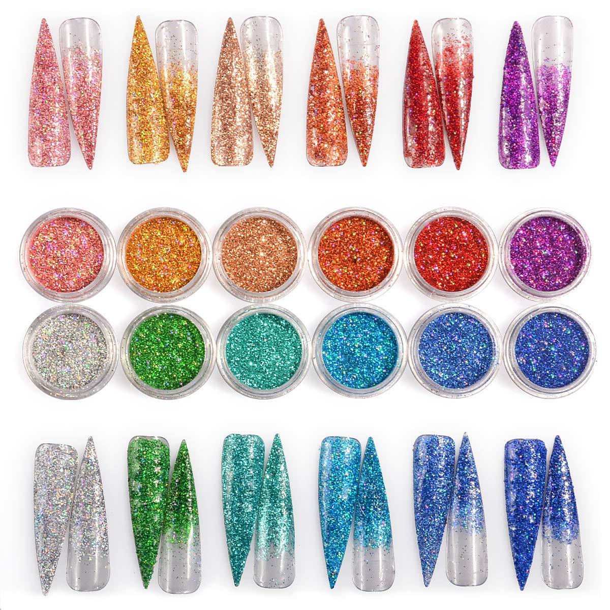Warmfits Holographic Nail Glitter 12 Colors Holo Laser Superfine