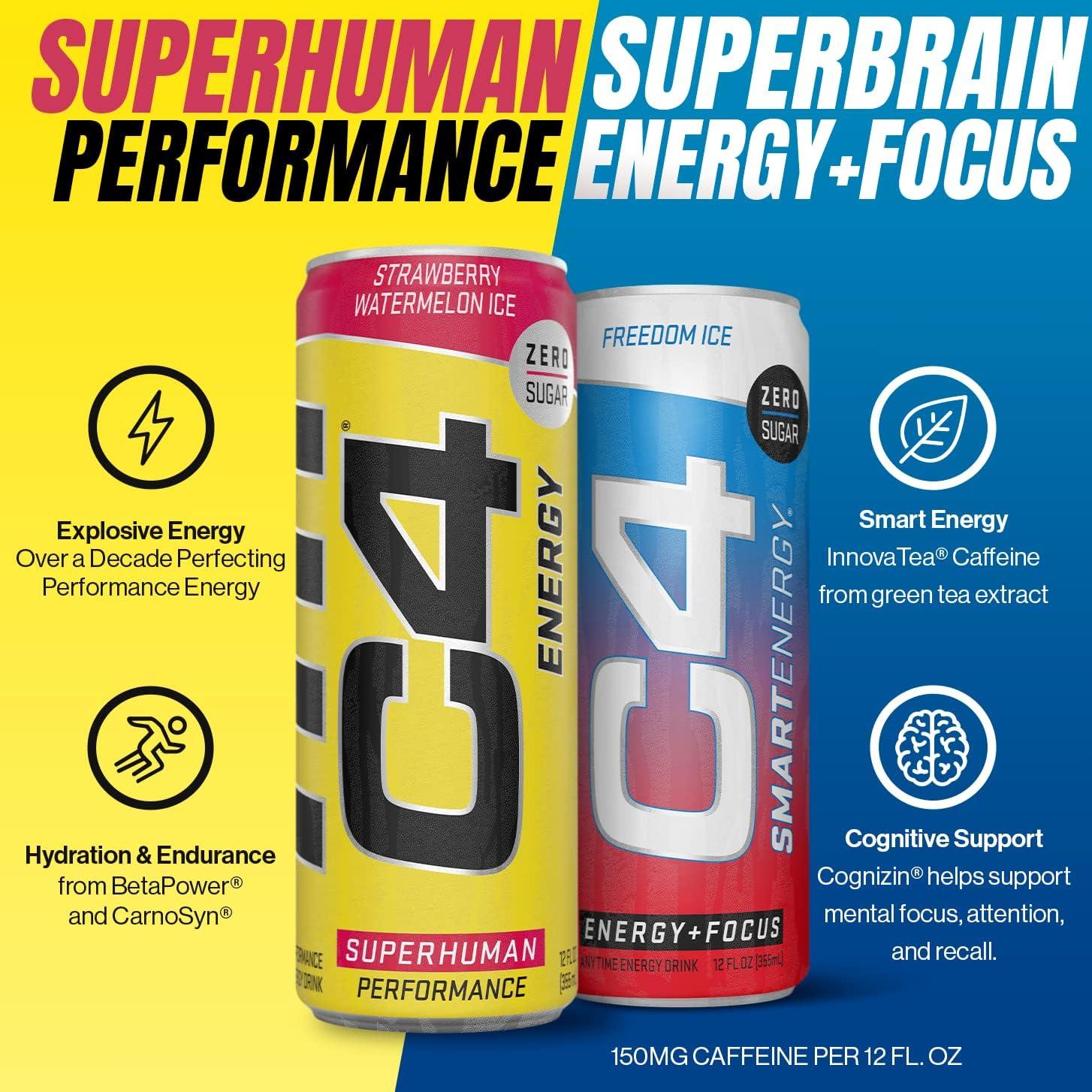 C4 Energy & Smart Energy Drinks Variety Pack, Sugar Free Pre
