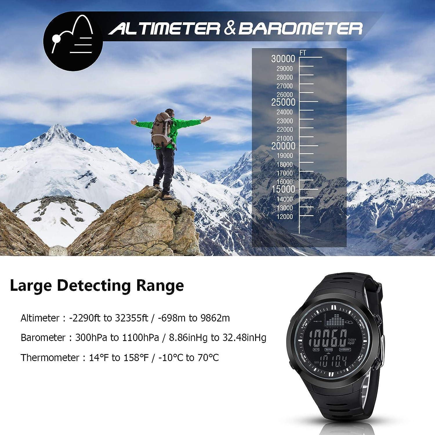 AMYSPORTS Men Outdoor Fishing Watches Waterproof Hiking Digital Watch Sport  Altimeter Black Barometer Watch Outdoors Fishing Rugged Strap