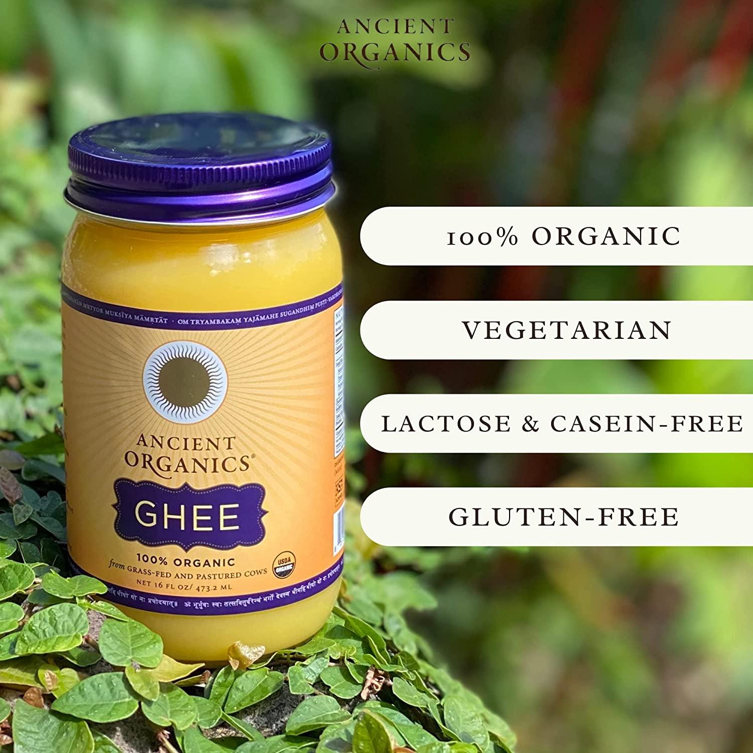 Ancient Organics Ghee, Organic Grass Fed Ghee Butter – Gluten Free Ghee,  Clarified Butter, Vitamins & Omegas, Lactose Reduced, 100% Certified  Organic