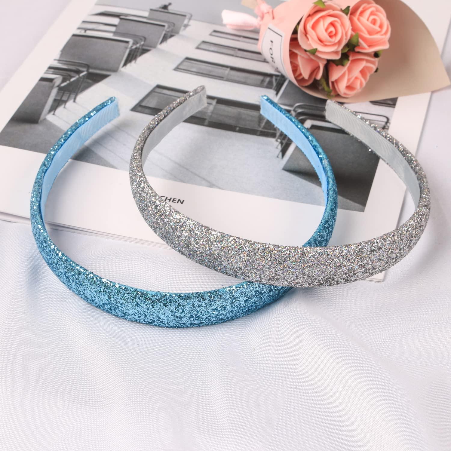WANYU LIFE 12 Colors Sparkle Plastic Headbands For Girls,Glitter 2 cm Thin  Head Bands No