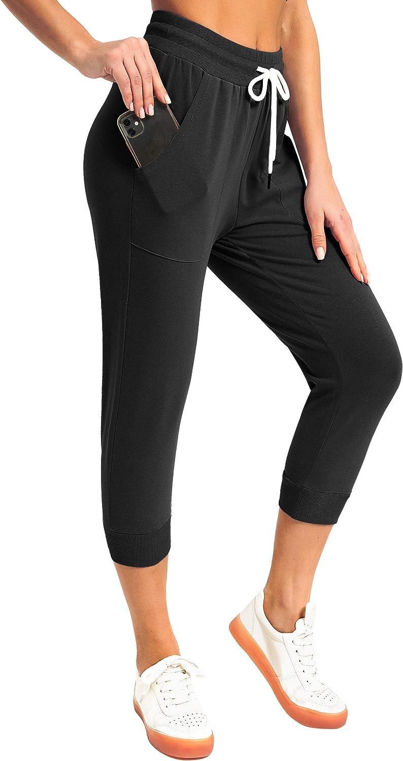 SPECIALMAGIC Women's Sweatpants Capri Pants Cropped Jogger Running Pants  Lounge Loose Fit Drawstring Waist with Side Pockets Black X-Large