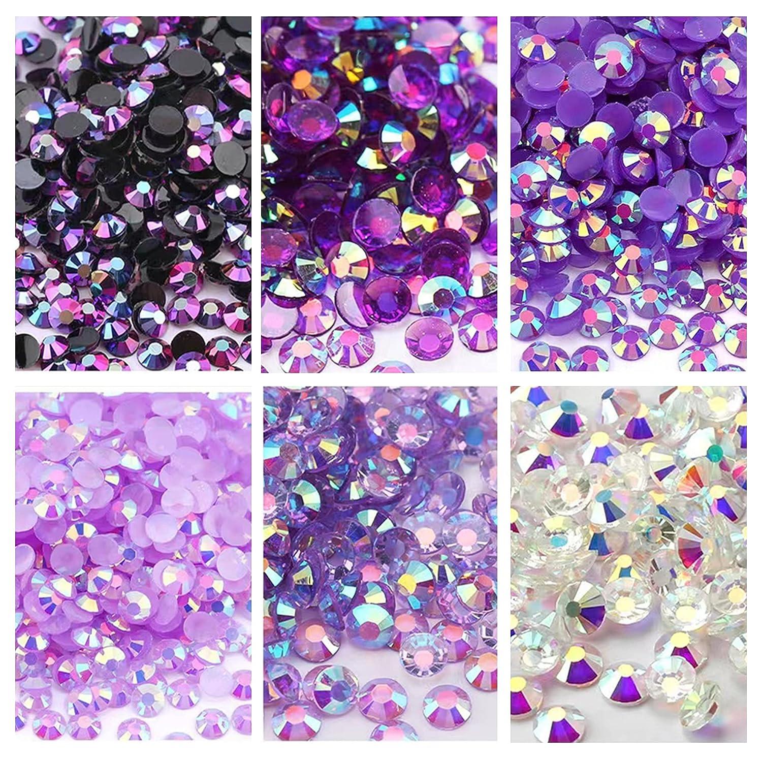 30000 Pcs Flatback Rhinestones for Crafts, Jelly AB Rhinestones for  Tumblers 4 Sizes 6 Mixed Color Dark Purple Violets Lavender Purple Clear