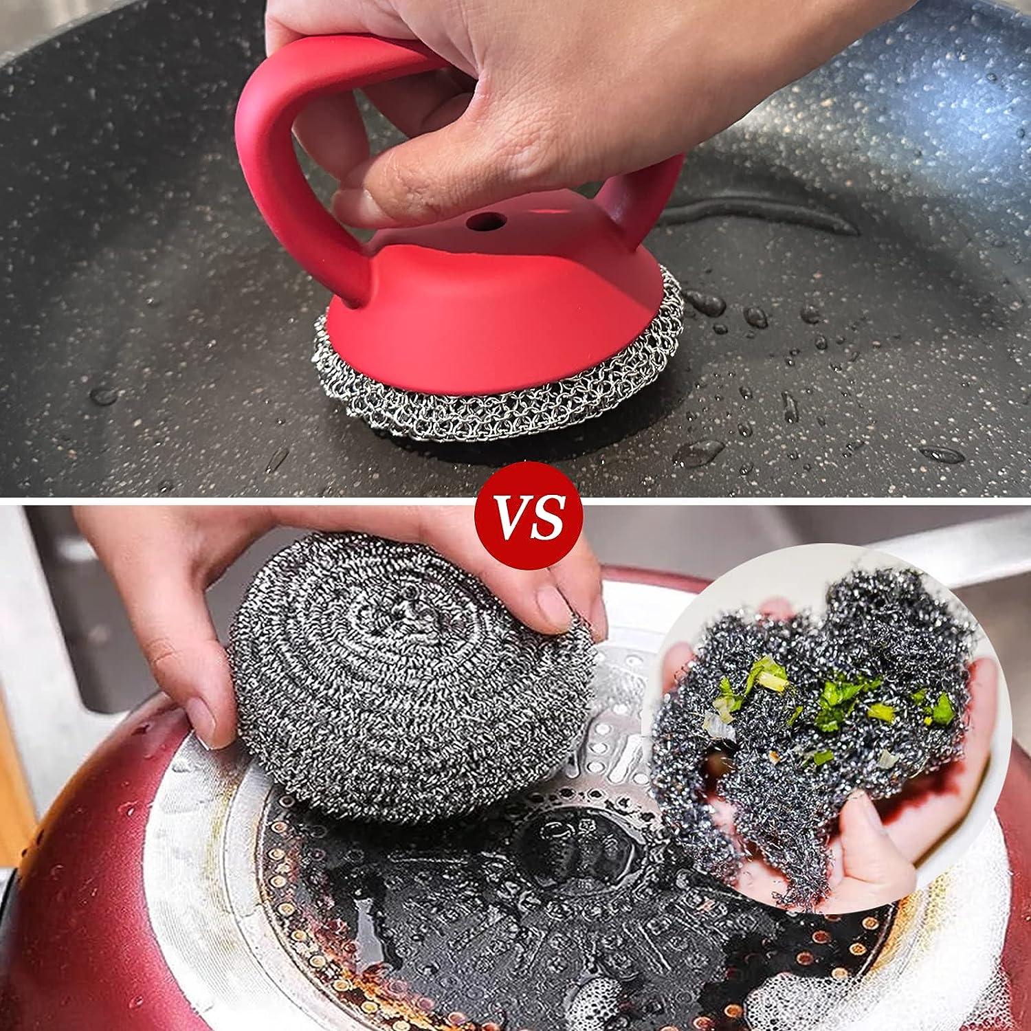 Cast Iron Cleaning Kit with Chainmail Scrubber & Pan Scraper Ergonomic Grip  Home