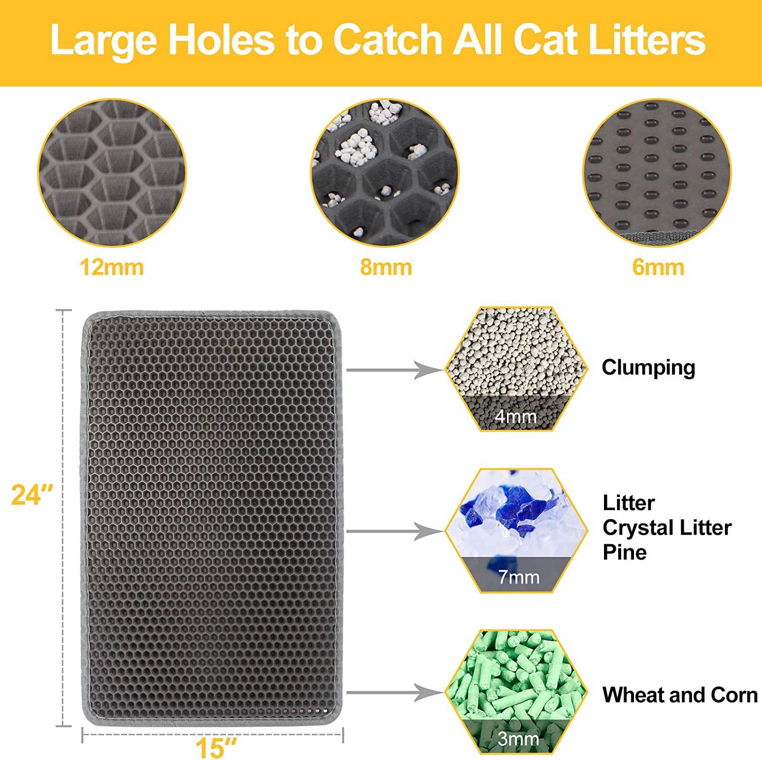 LeToo Cat Litter Mat Trapping for Litter Box, No-Toxic & Super Size, Urine  & Waterproof, Honeycomb Double Layer Anti Tracking Kitty Mats, No  Phthalate, Washable Easy Clean 24 x 15 Grey