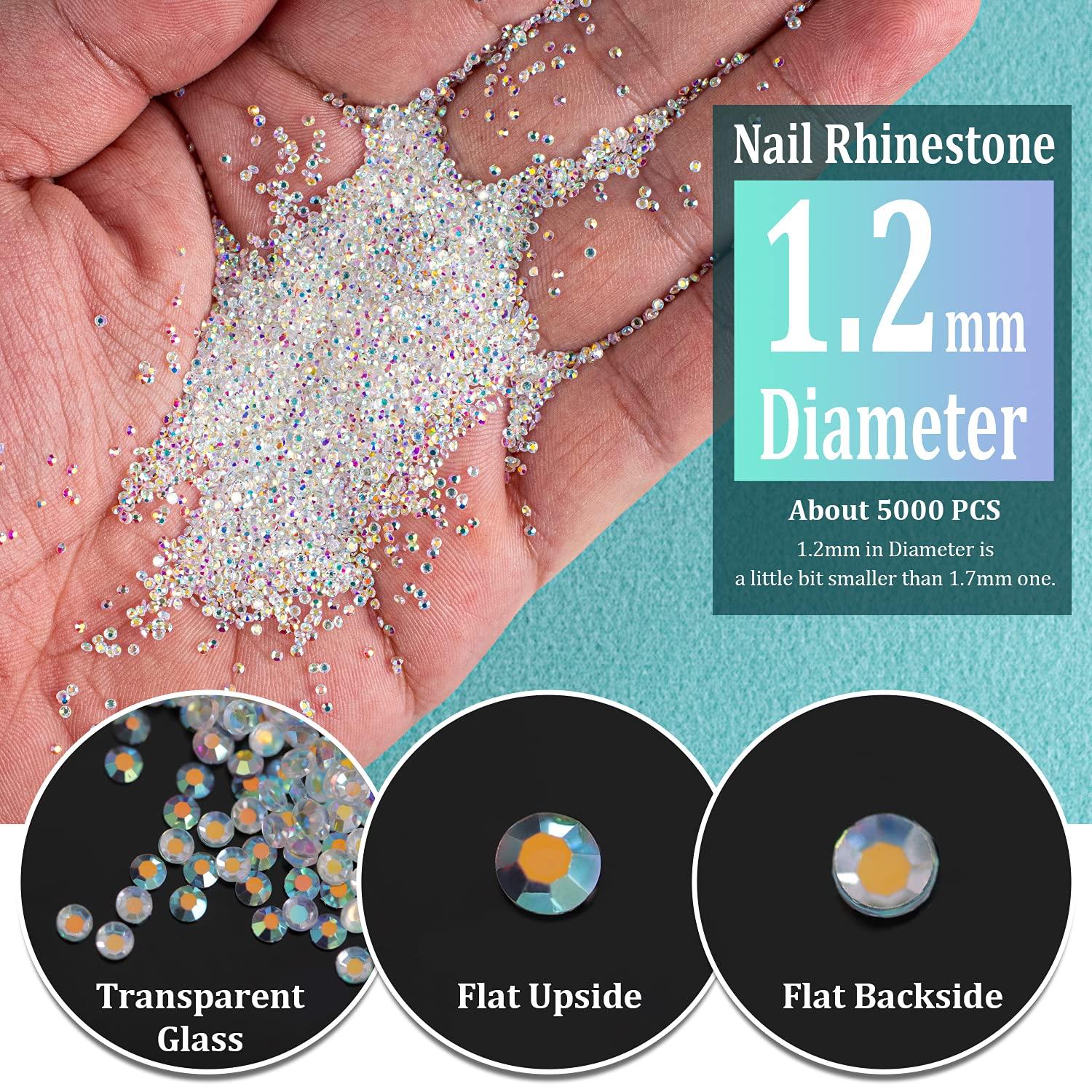 5000Pcs Ultra Mini 1.2mm Diamond DIY Glass Sand Rhinestones Beads  Iridescent Crystals Long Lasting AB Shine Like Swarovski for Nail Art DIY  Crafts