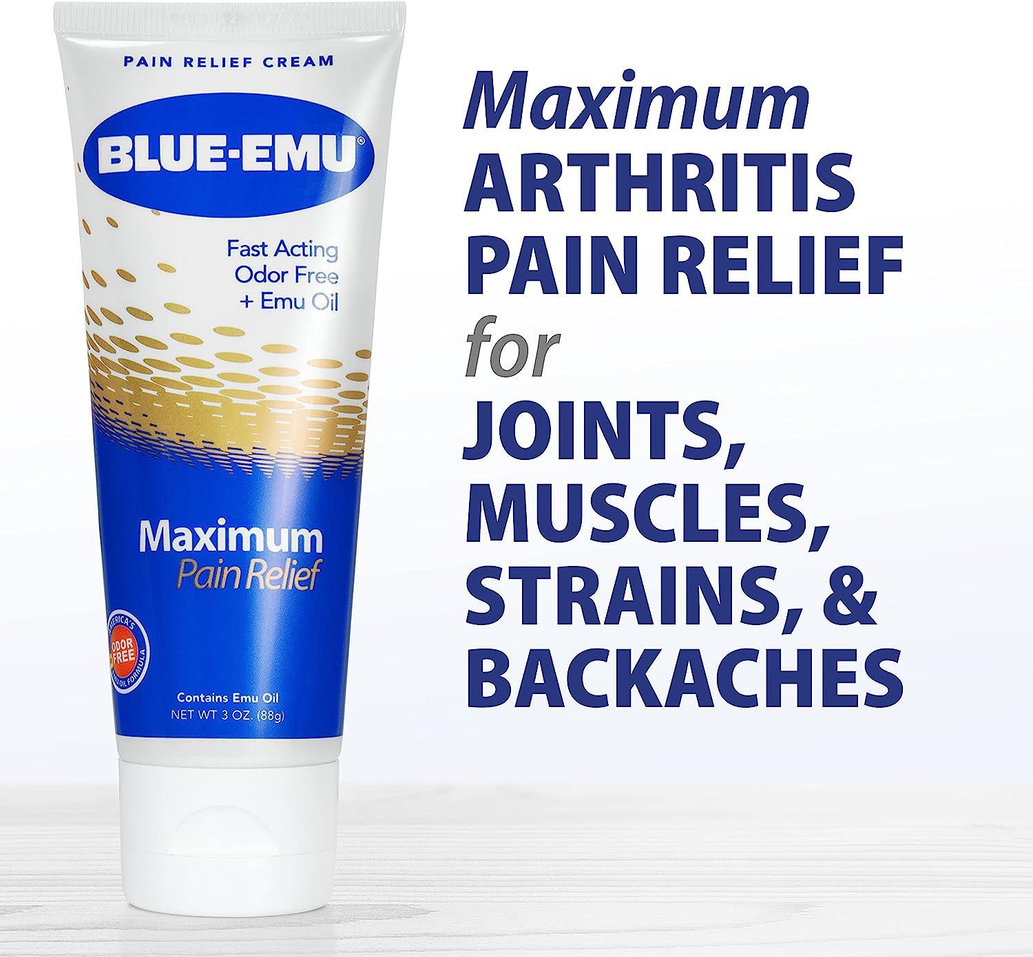 Blue Emu Arthritis Maximum Pain Relief Topical Cream for Muscles, Joints  and Strains w/Emu Oil, 3oz, 1 Pack