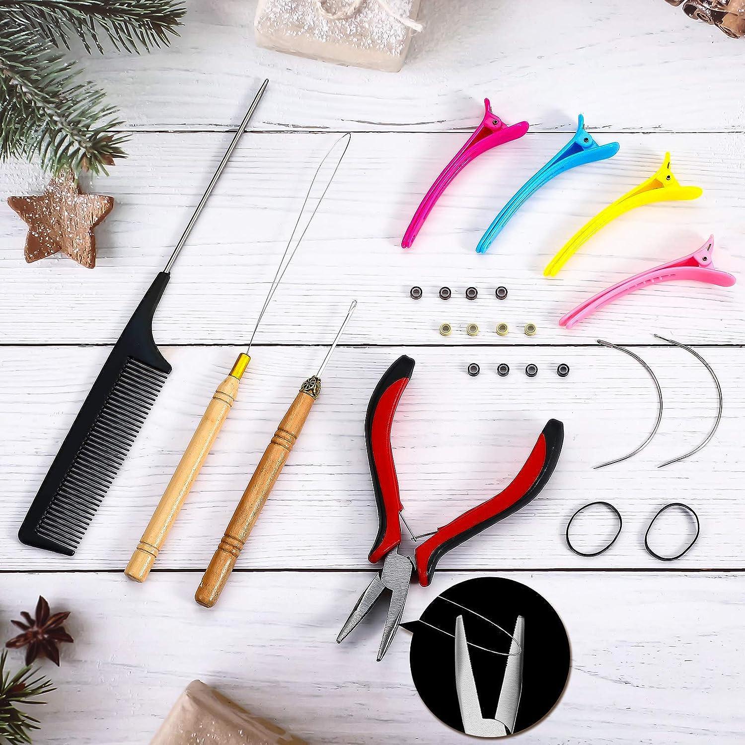 Cergrey Hair Extension Rings,100PCS Silicone Beads Hair Extension Micro  Rings + Hook Needle + Pulling Loop + Plier Tool Kit, Silicone Hair Rings 