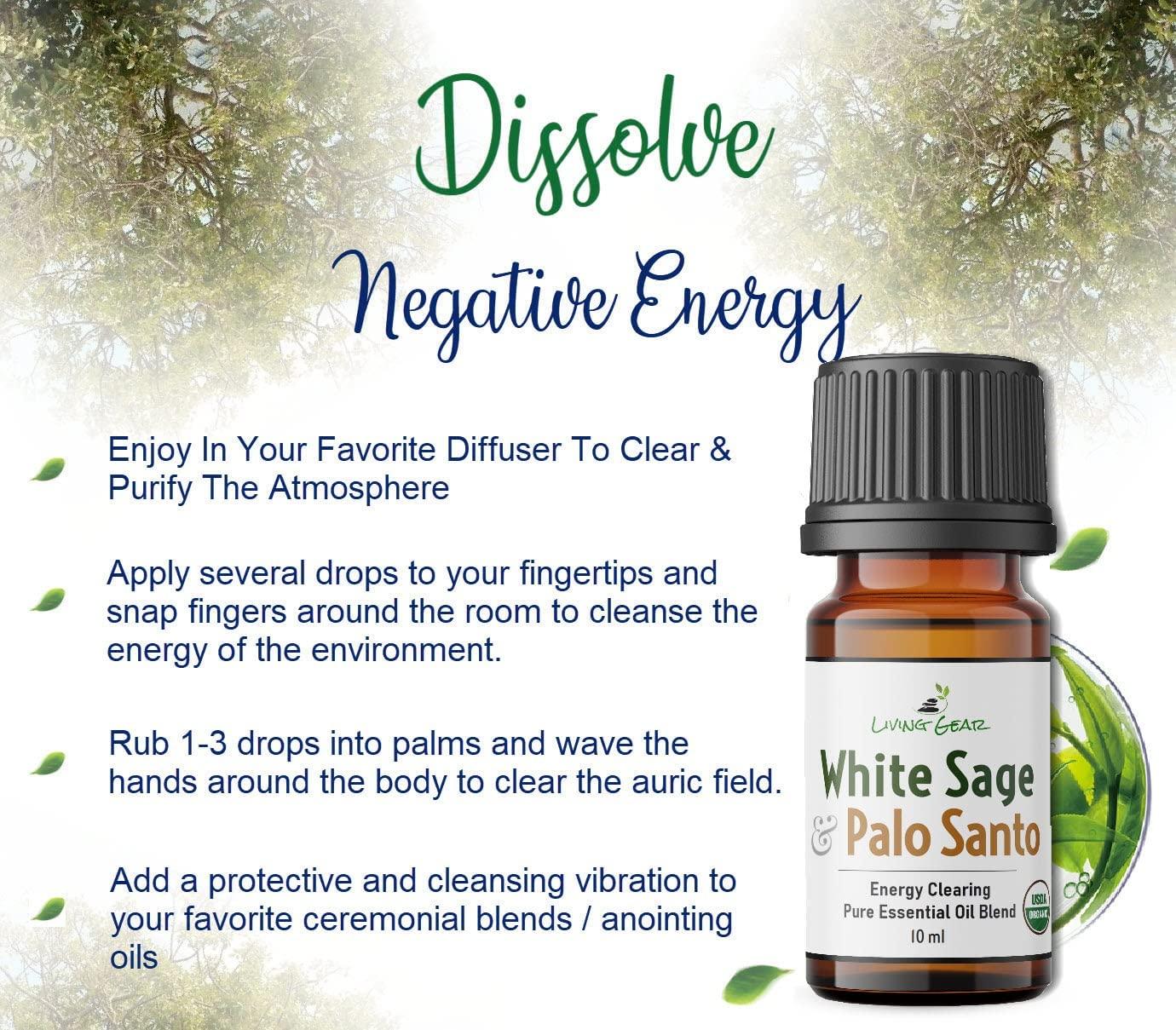 White Sage & Palo Santo Purification Essential Oil - Clears Negative Energy  - for Diffusers, Meditation, Yoga & All Spiritual Purposes - A Smoke-Free  Alternative to Burning Sage -10ml