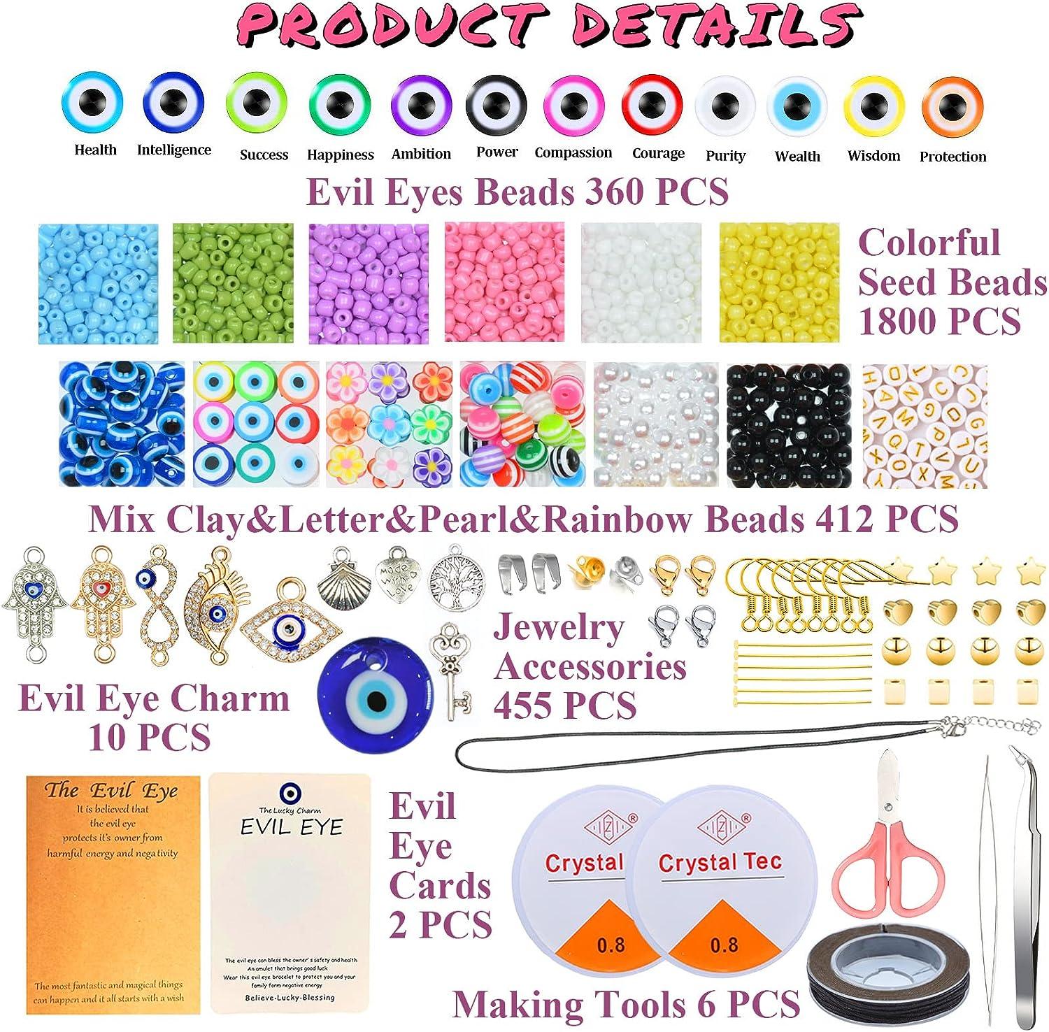Evil Eye Beads for Jewelry Making Evil Eye Bracelet Kit Includes Round  Spacer Beads Blue Evil Eye Beads etc. DIY with Evil Eye Charms for  Bracelets