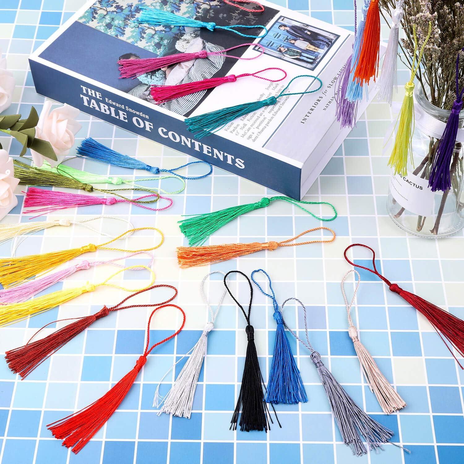  Kuasting 4pcs Handmade Soft Silky Tassels, 11.5 Inch Handmade Tassels  Bookmarks for DIY Crafts Jewelry Making,Graduation Clothing Sewing, DIY  Craft Accessory,Tags (Blue)
