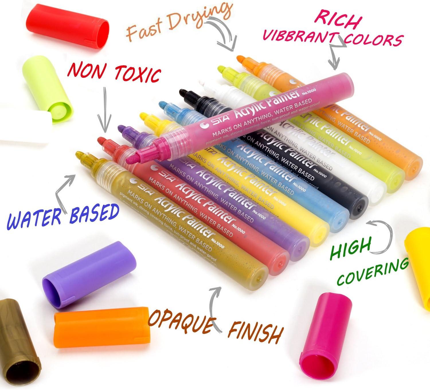 Paint Pens Acrylic Markers Set (12-Color)  For Rock Painting Glass Wood  Porcelain Ceramic Fabric Paper Kindness Rocks Mugs Calligraphy Unique Arts  and Crafts Supplies (Medium Point)