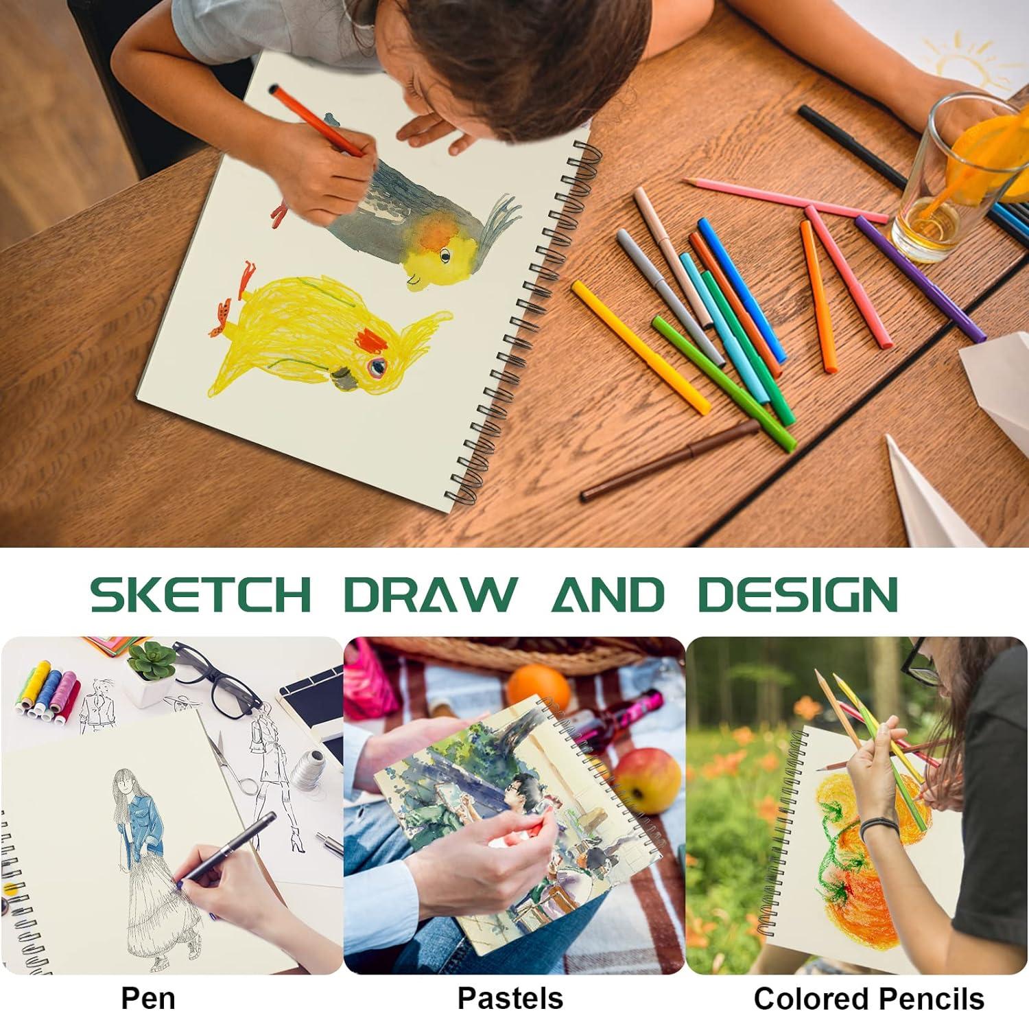 FIXSMITH 5.5X8.5 Sketch Book | 200 Sheets (68 lb/100gsm) Sketchbook | 2  Pack | Durable Acid Free Drawing Paper | Spiral Bound Artist Sketch Pad 