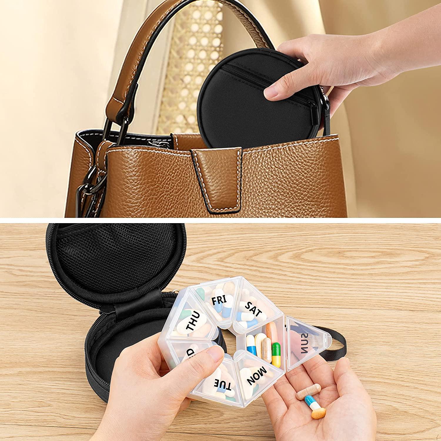 Weekly Pill Organizer Travel Pill Box With Leather Zip Case 