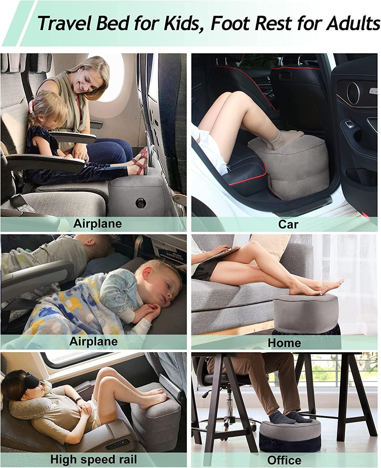JefDiee Inflatable Travel Foot Rest Pillow, Kids Airplane Bed