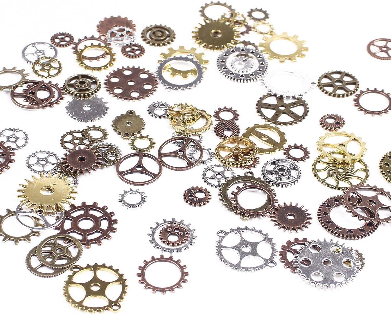  BIHRTC 140 Gram (Approx 92pcs) DIY Assorted Color Antique Metal  Steampunk Watch Gear Cog Wheel Skull Musical Note Skull Hand Safety Pin  Charms Pendant for Crafting, Jewelry Making Accessory : Arts