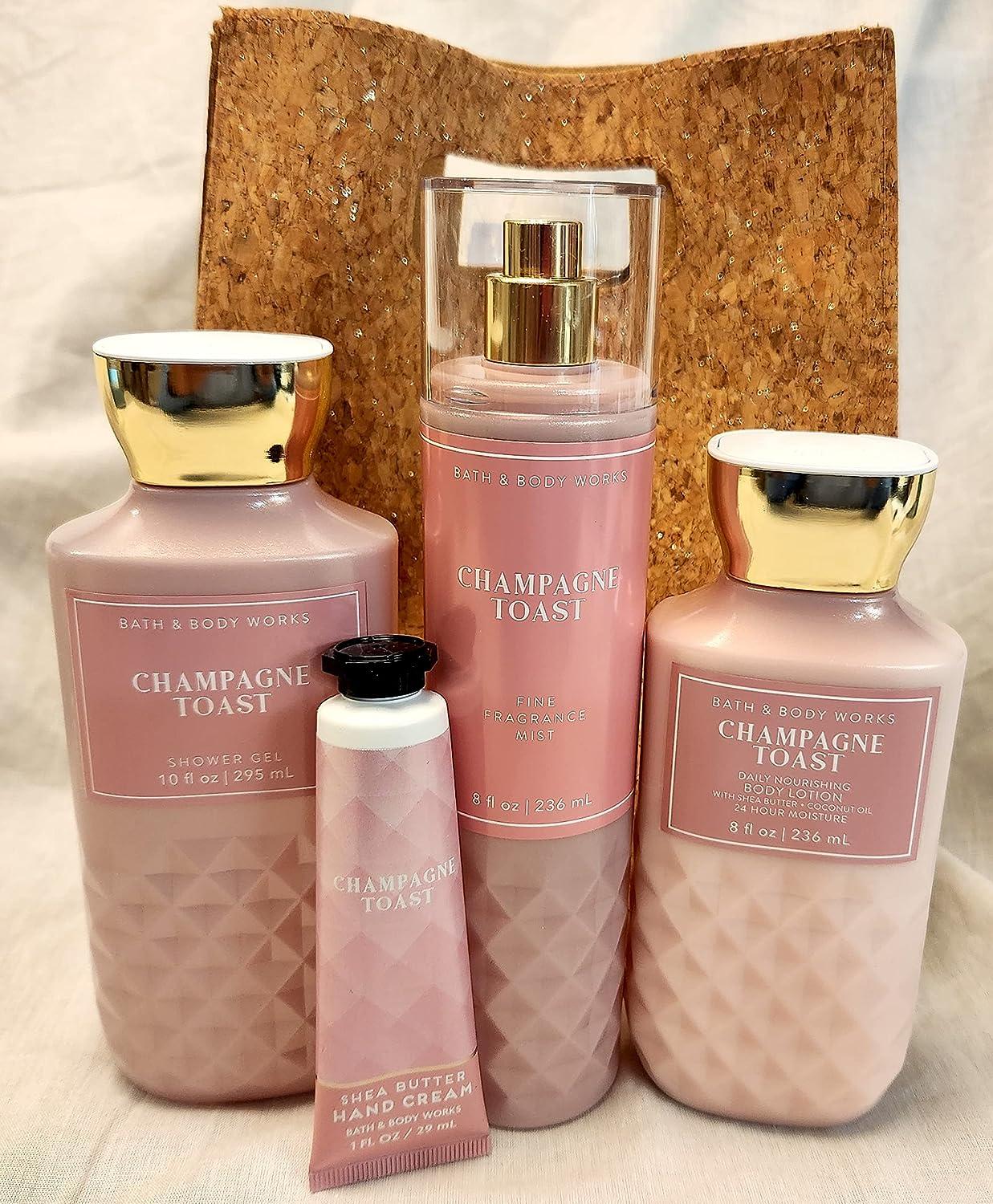 Bath and Body Works - Champagne Toast Body Care - Full Size 4 Piece Gift  set + Random Gift Bag (Includes Fragrance Mist Shower Gel Lotion and Hand  Cream)