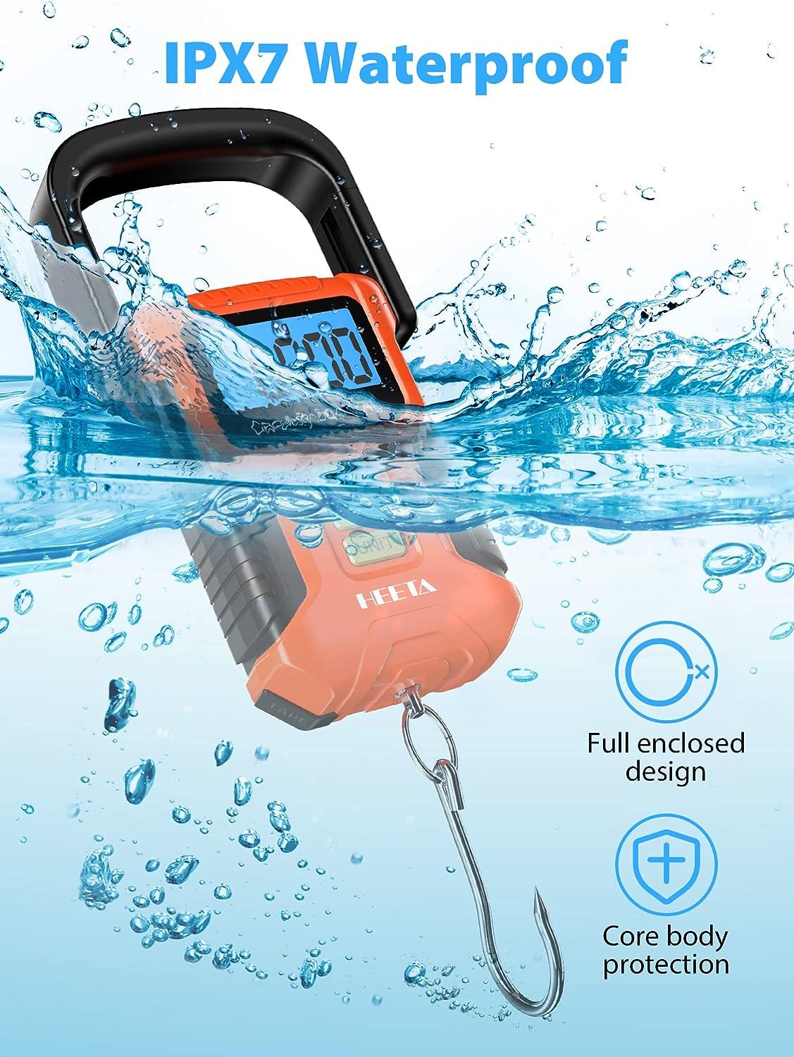 HEETA Waterproof Fishing Scale, Digital Fish Scale 110lb/50kg with Memory  Function, Portable Hanging Luggage Scale with Fluorescent Button, 40 Ruler,  Backlit LCD Display- Weight Scale Orange