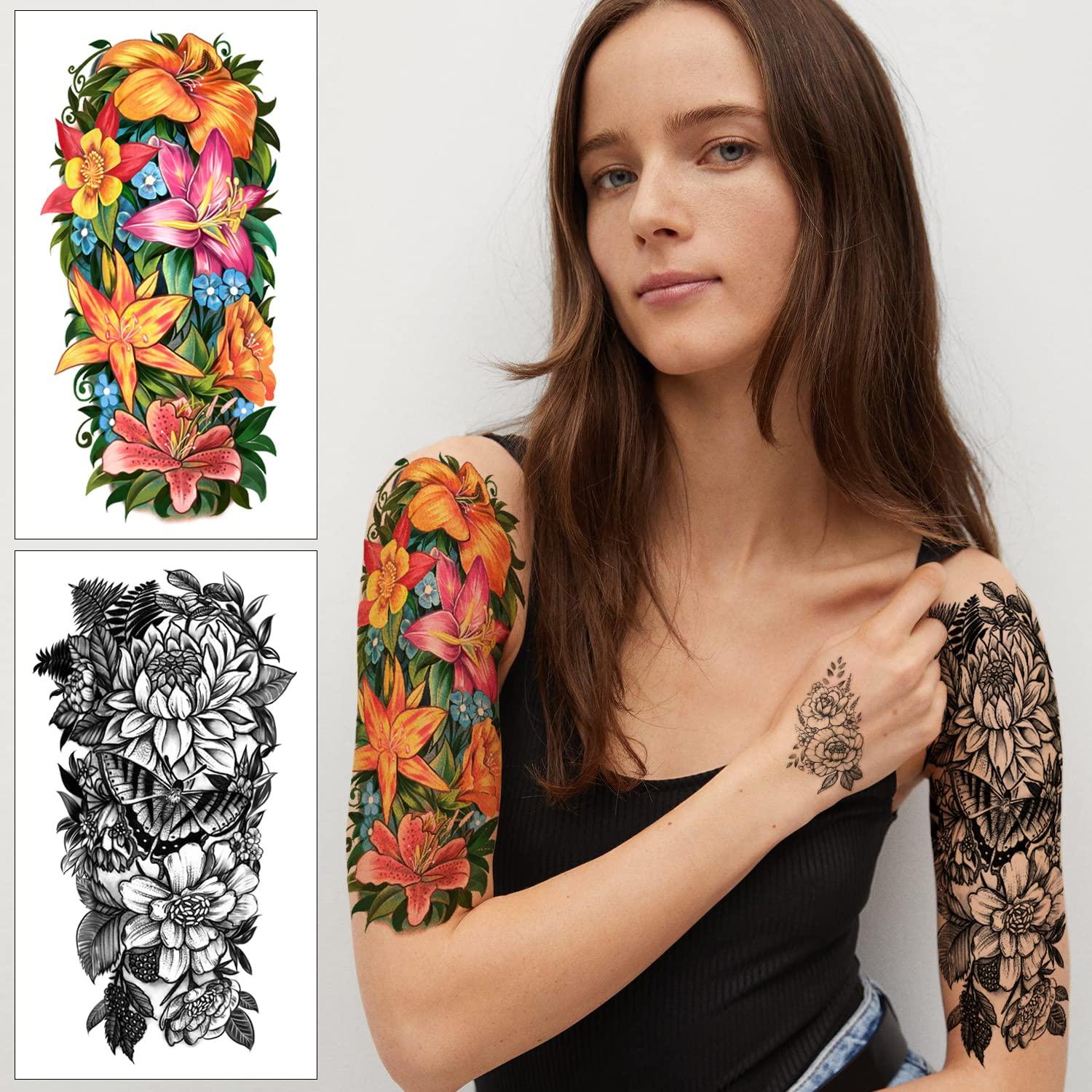 SOOVSY 46 Sheets Full Arm Temporary Tattoos For Women Adults, 3D