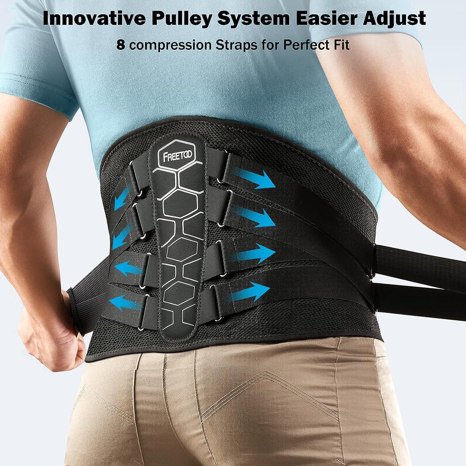 FREETOO Back Brace for Lower Back Pain Relief with Pulley System Lumbar Support  Belt for Men & Women with Lumbar Pad Ergonomic Design and Soft Breathable  3D Knit Material for Herniated Disc