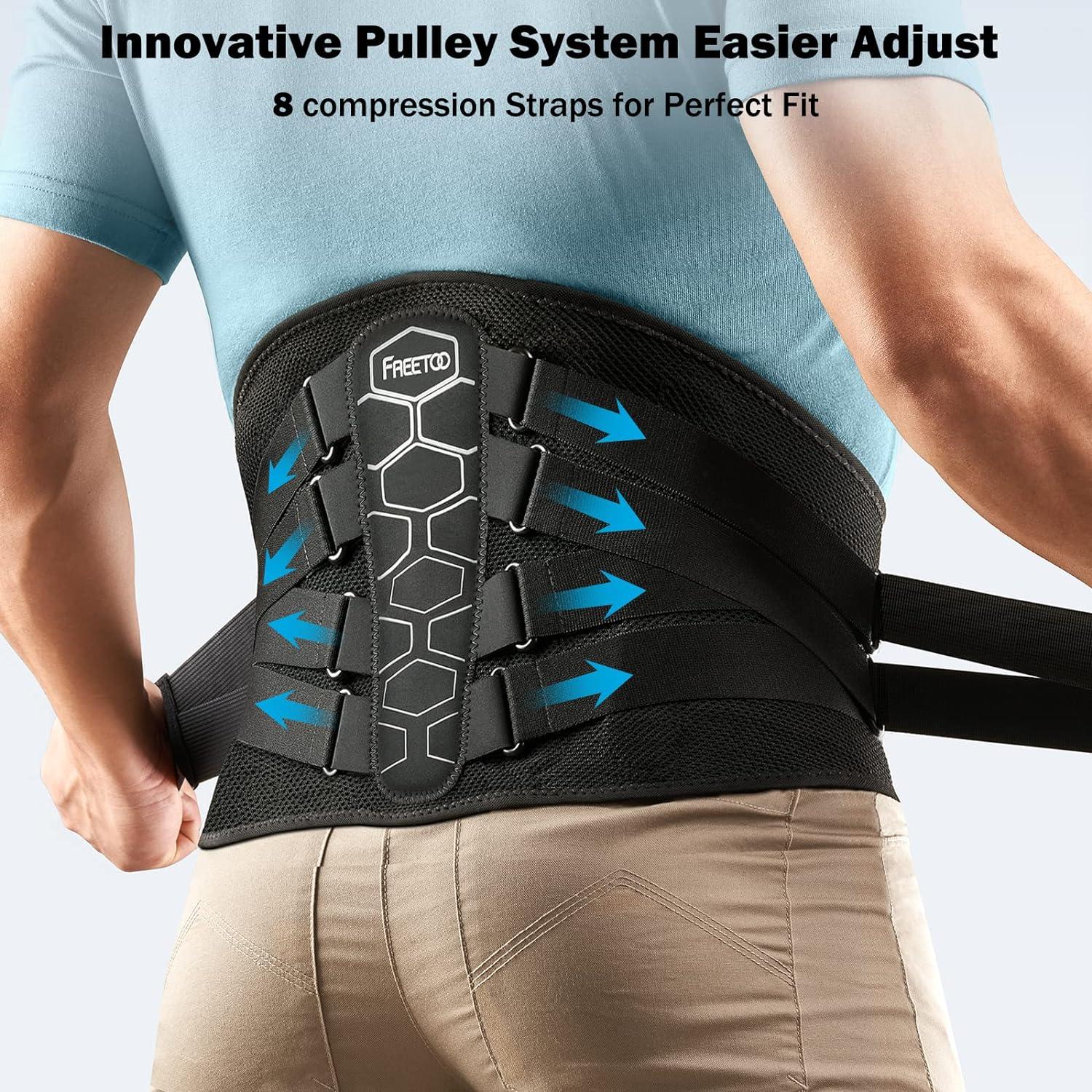 FREETOO Back Support Belt for Lower Back Pain Relief Ergonomic design with  Lumbar Pad Back Brace for Women & Men Anti-skid Lumbar Support for  Herniated Disc Sciatica XL Size(waist:47.5''-53.9'') XL(waist:47.5''-53.9'')  Black