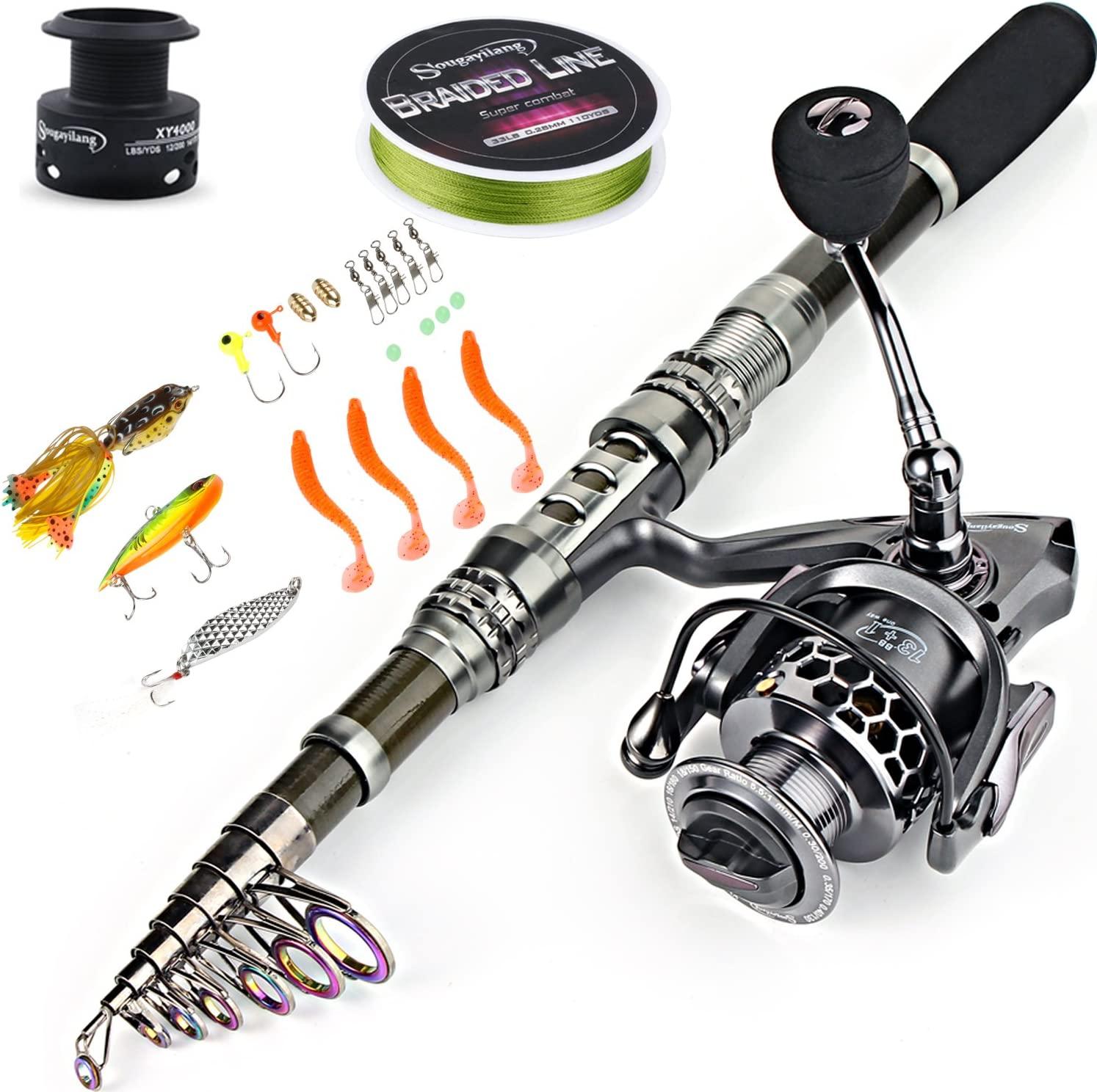 Telescopic Fishing Rod and Reel Combo Full Kit Carbon Fiber Fishing Rod Pole  + Spinning Fishing Reel + Fishing Tackle Carrier Bag Case Fishing Gear Set,  Spinning Combos -  Canada
