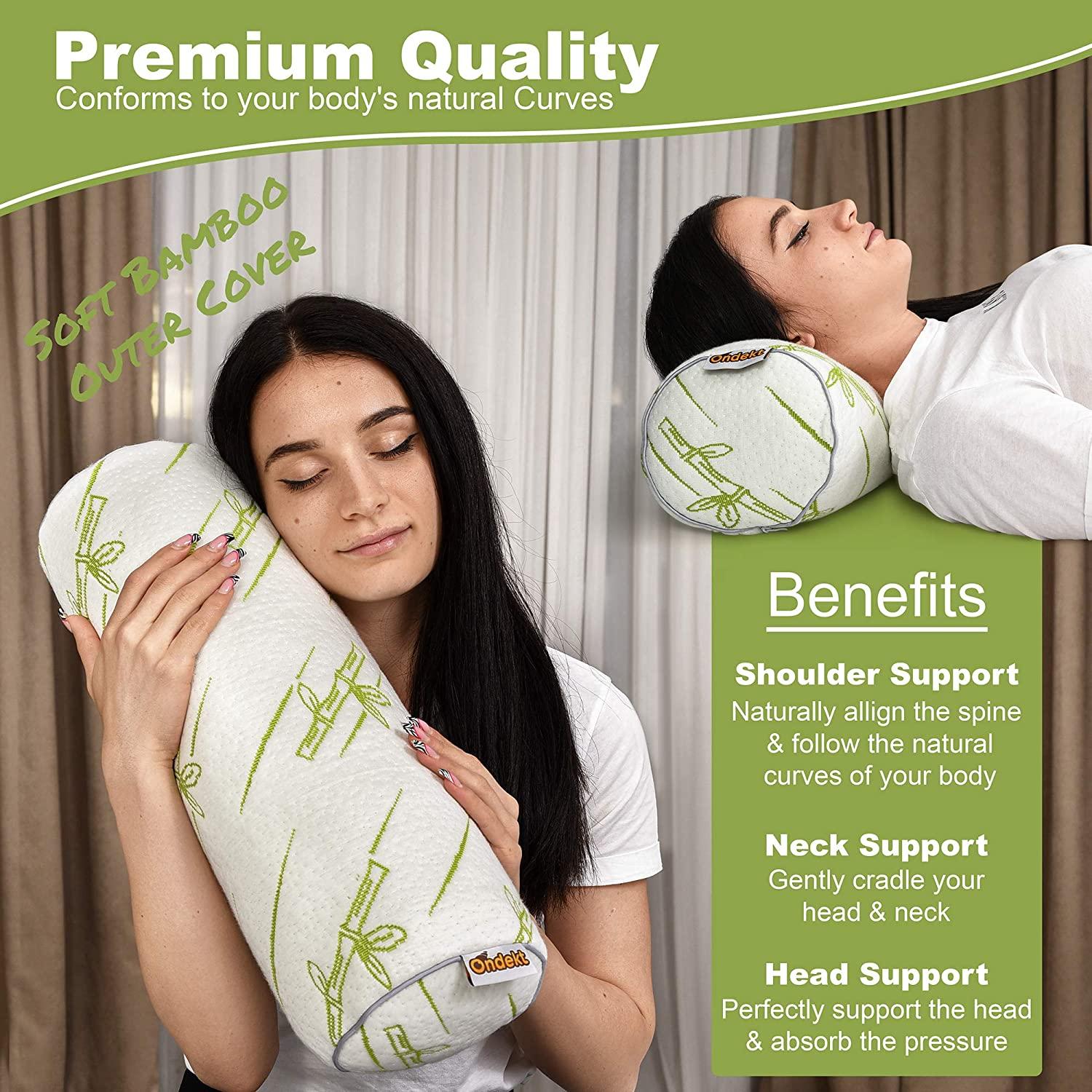 Neck Roll Pillow with Blue Shredded Foam Filling for Sleeping or Support –  Breathable Cylinder Round Cushion – Comfortable Cervical Pillow – Washable  Cover – Bonus Bamboo Cover + Bag of 150g Foam